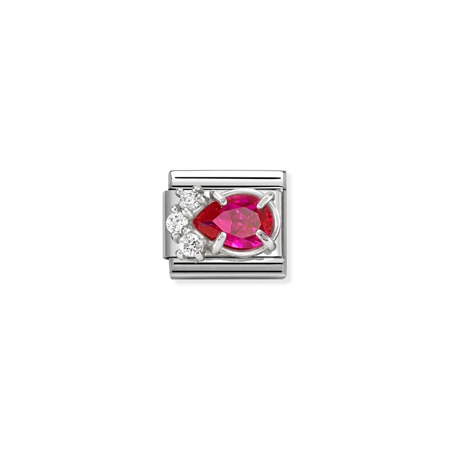 Red Drop Link Charm for Composable Bracelet - Silver