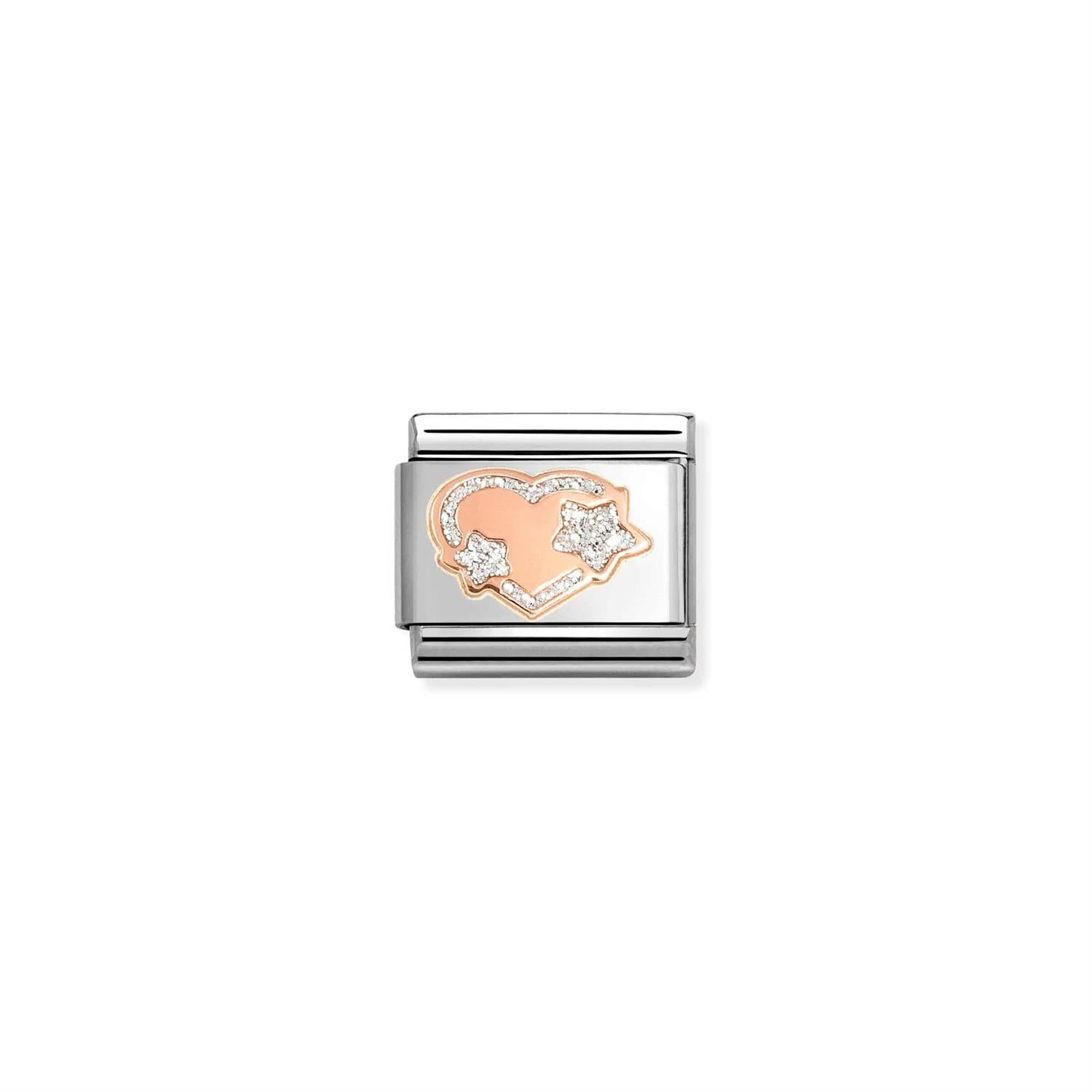 Silver Glitter Star Heart Rose Gold Link Charm - Silver