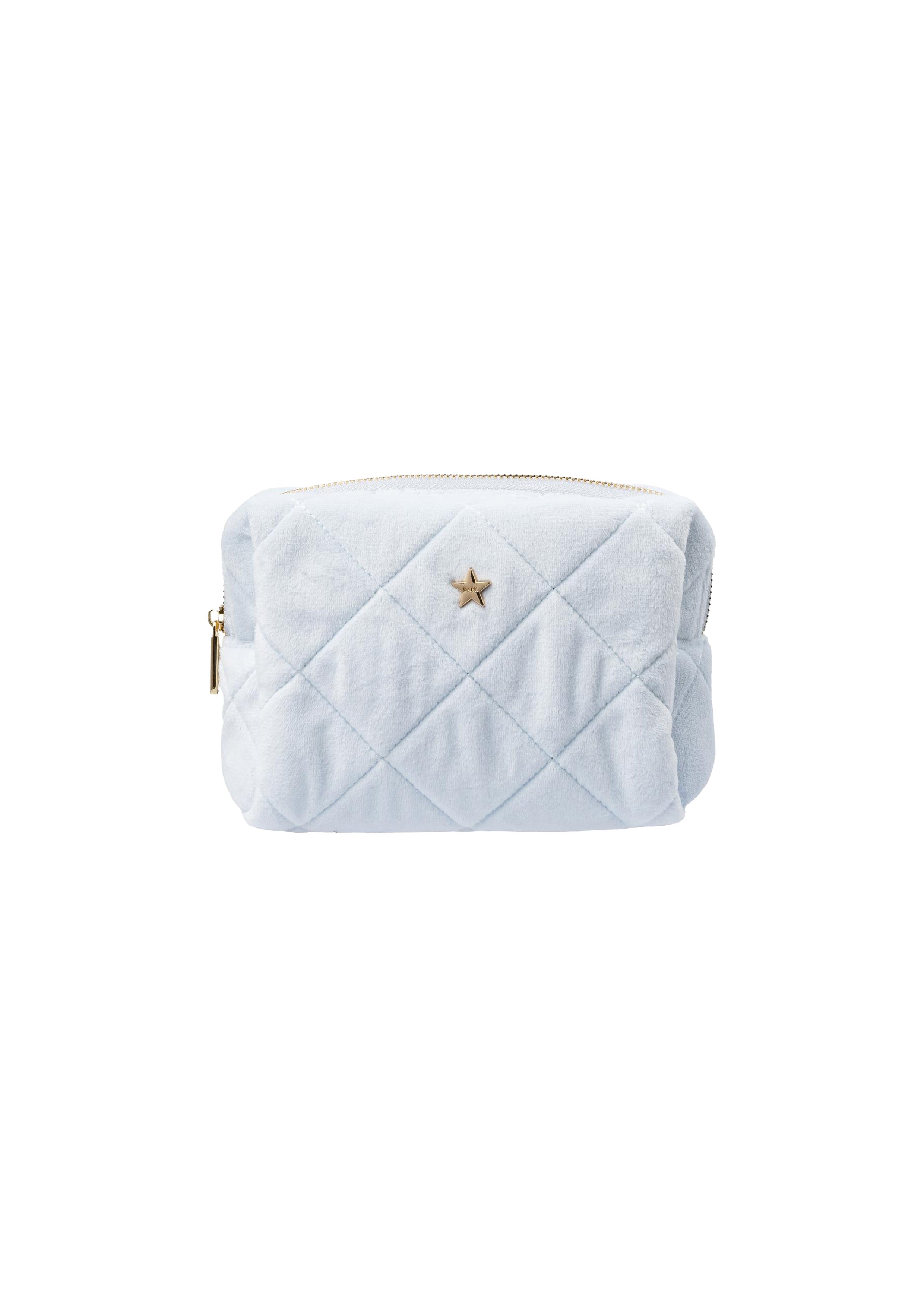 Velvet Square Quilted Make-Up Pouch Small Cool Baby Blue - Sky Blue