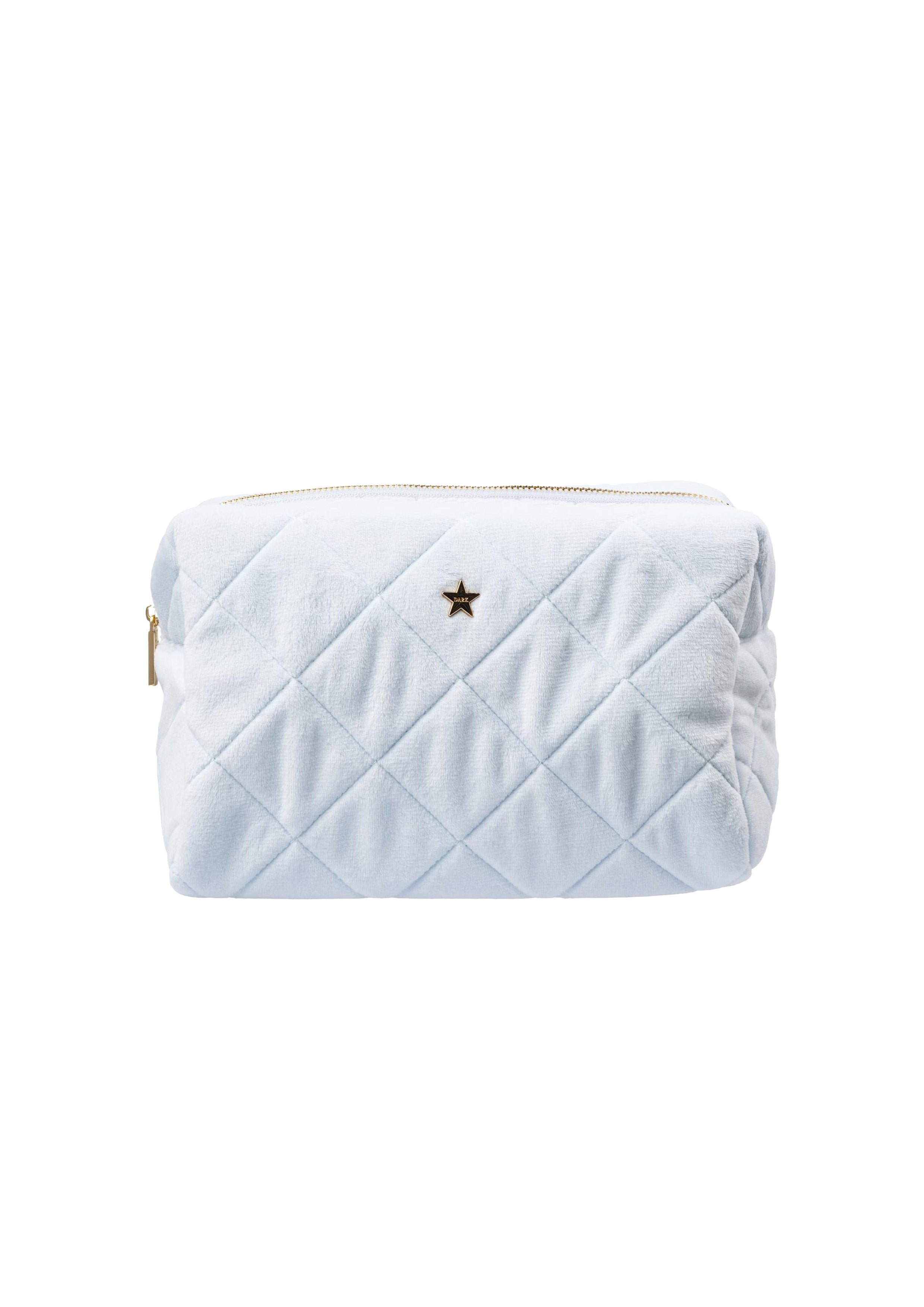 Velvet Square Quilted Make-Up Pouch Large Cool Baby Blue - Sky Blue