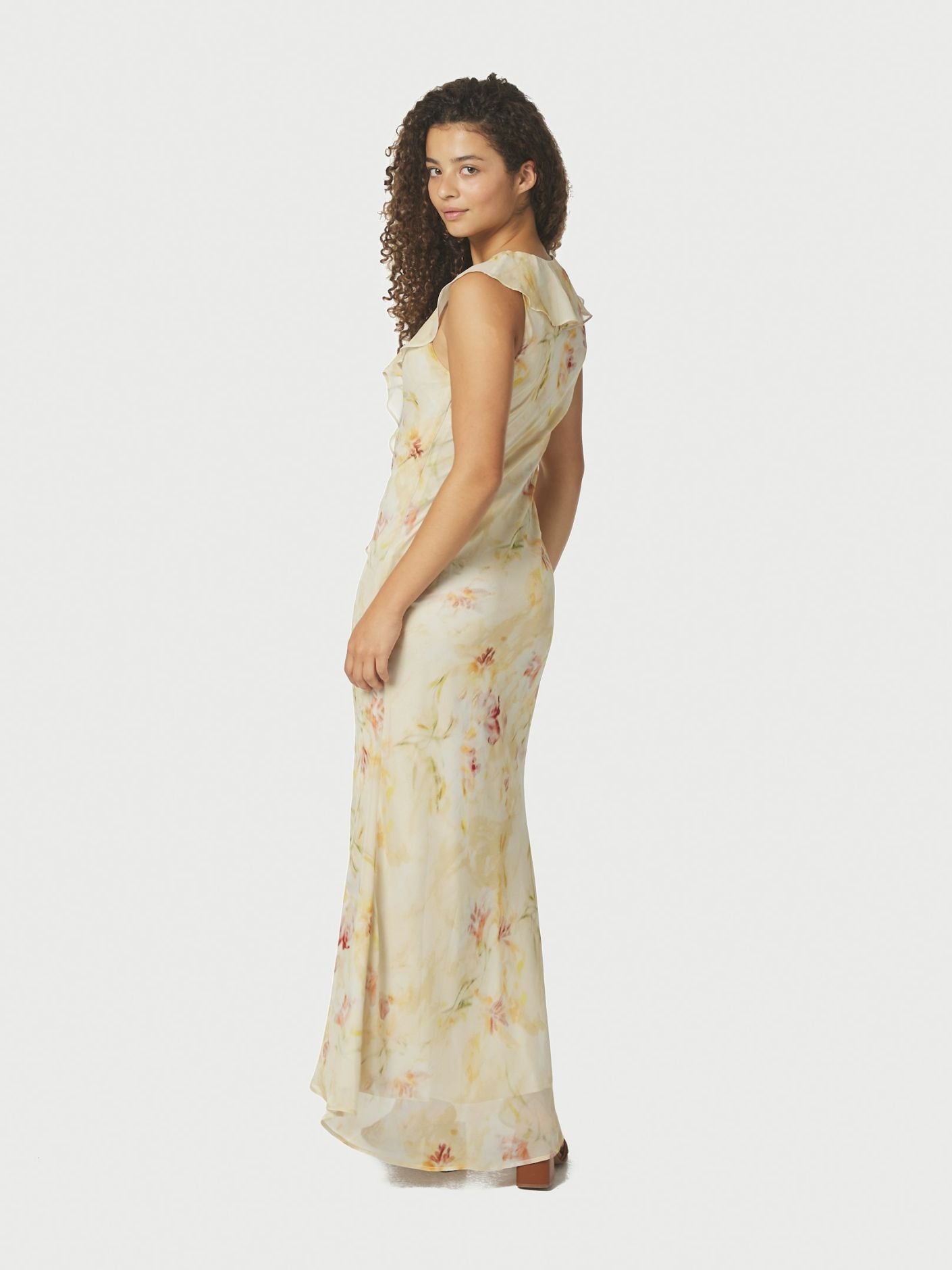 Zella Chiffon Print Dress Dusty Yellow - Beige