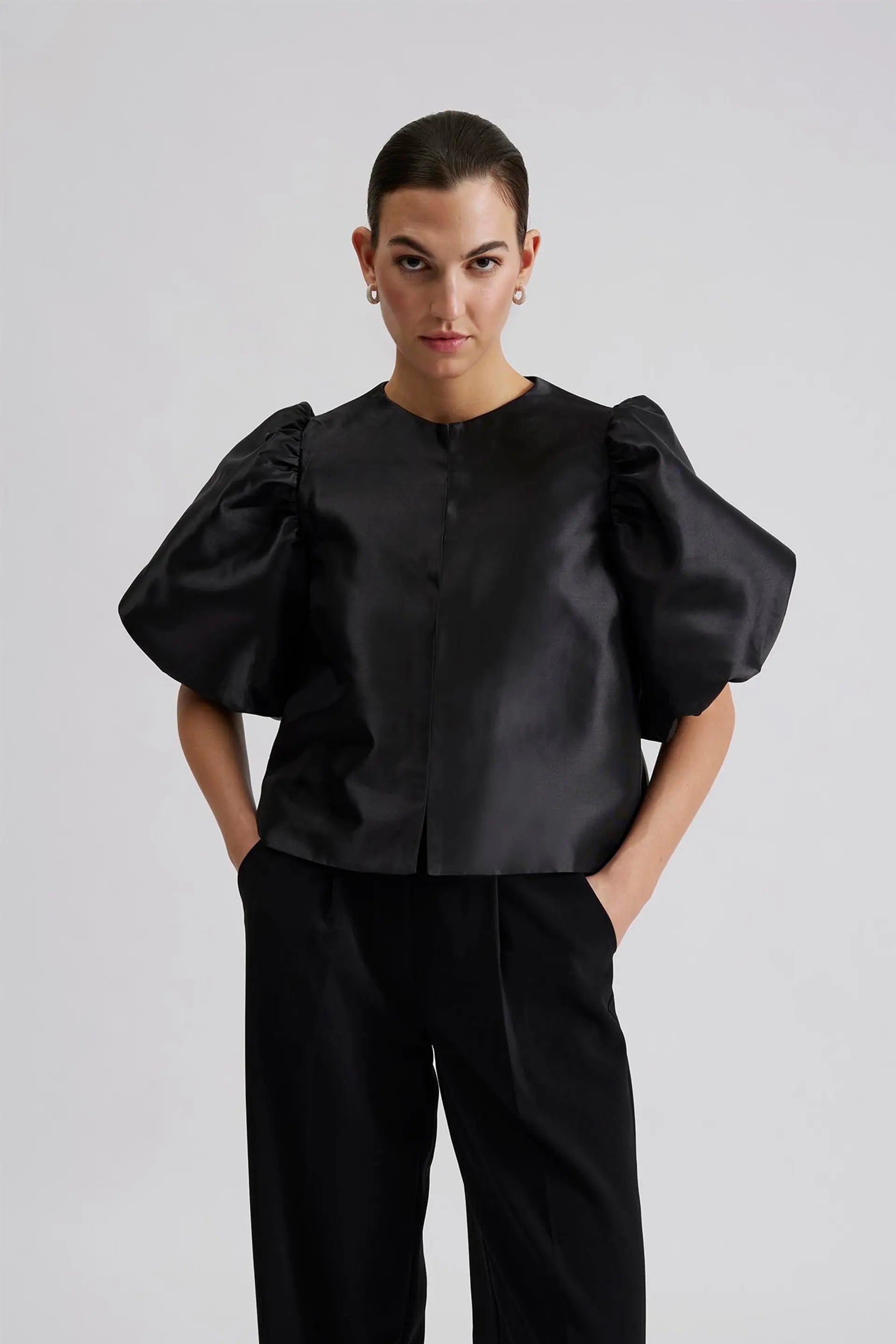 Cleo Pouf Sleeve Blouse Black - Black
