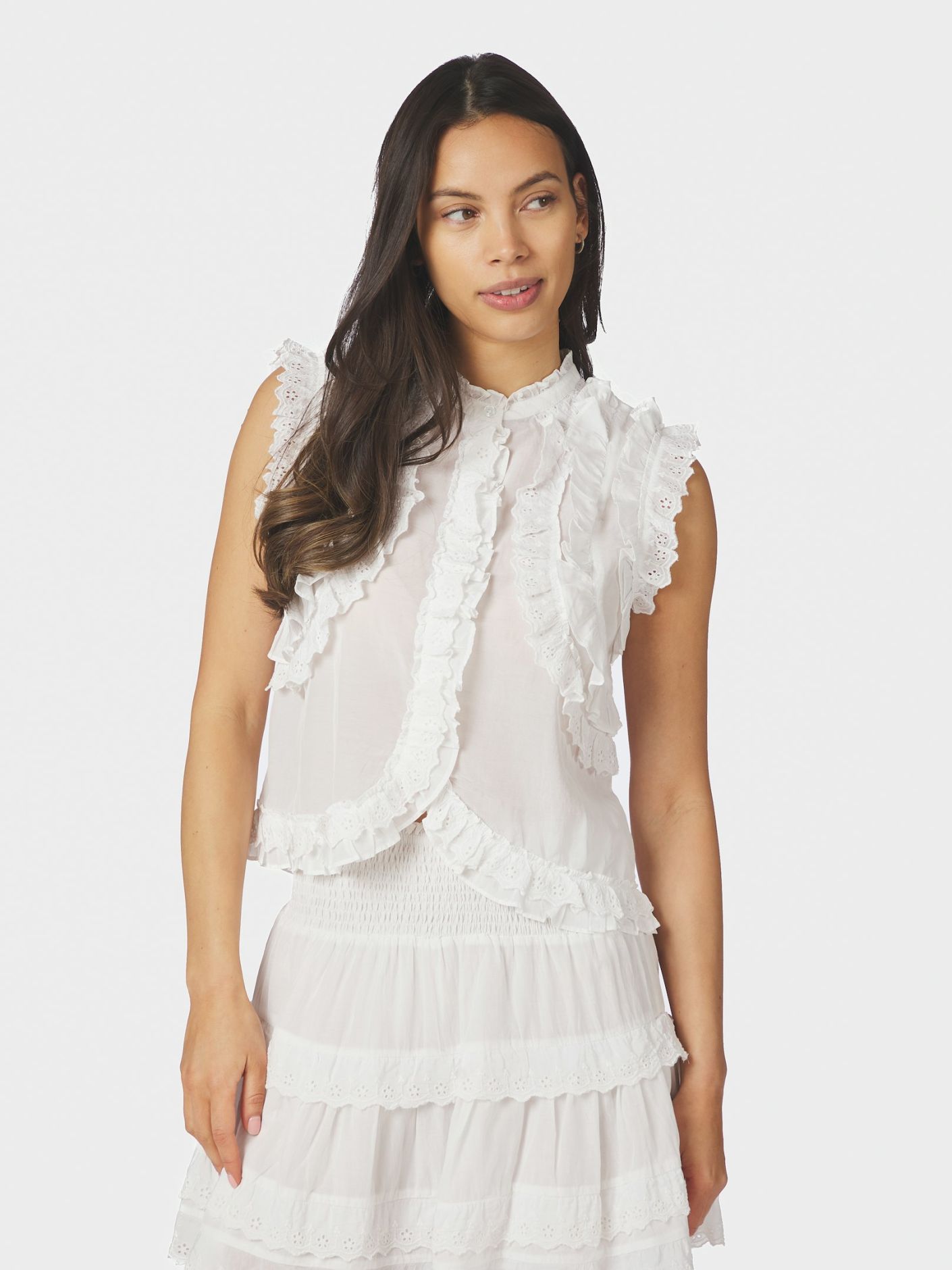Celia ruffle top white - White