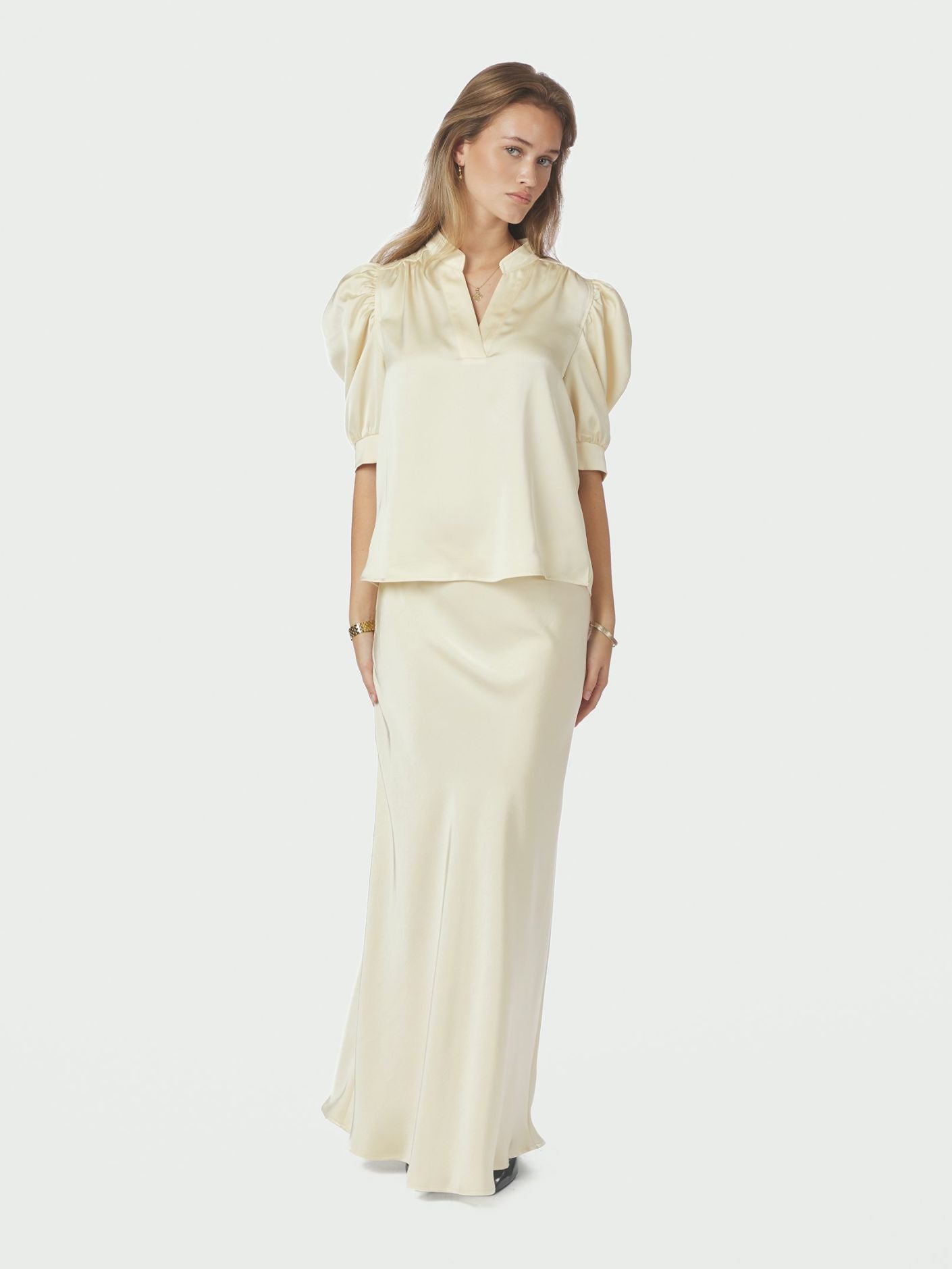 Vicky Heavy Sateen Skirt Light Yellow - Cream