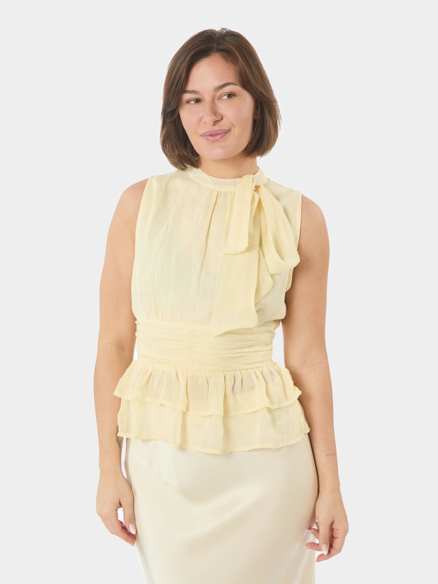 Ansol Solid Chiffon Top Light Yellow - Cream