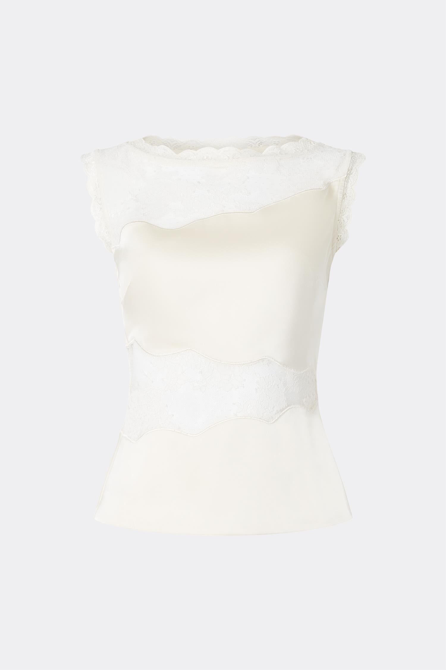 Desire lace trimmed cut out top vanilla - Beige