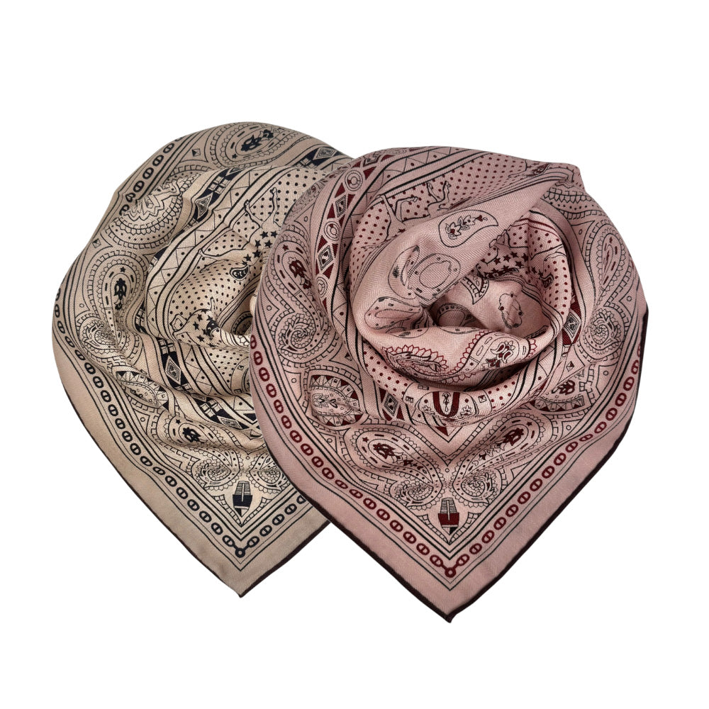 Wool Scarf 70x70 Taupe/Red/Pink - Beige