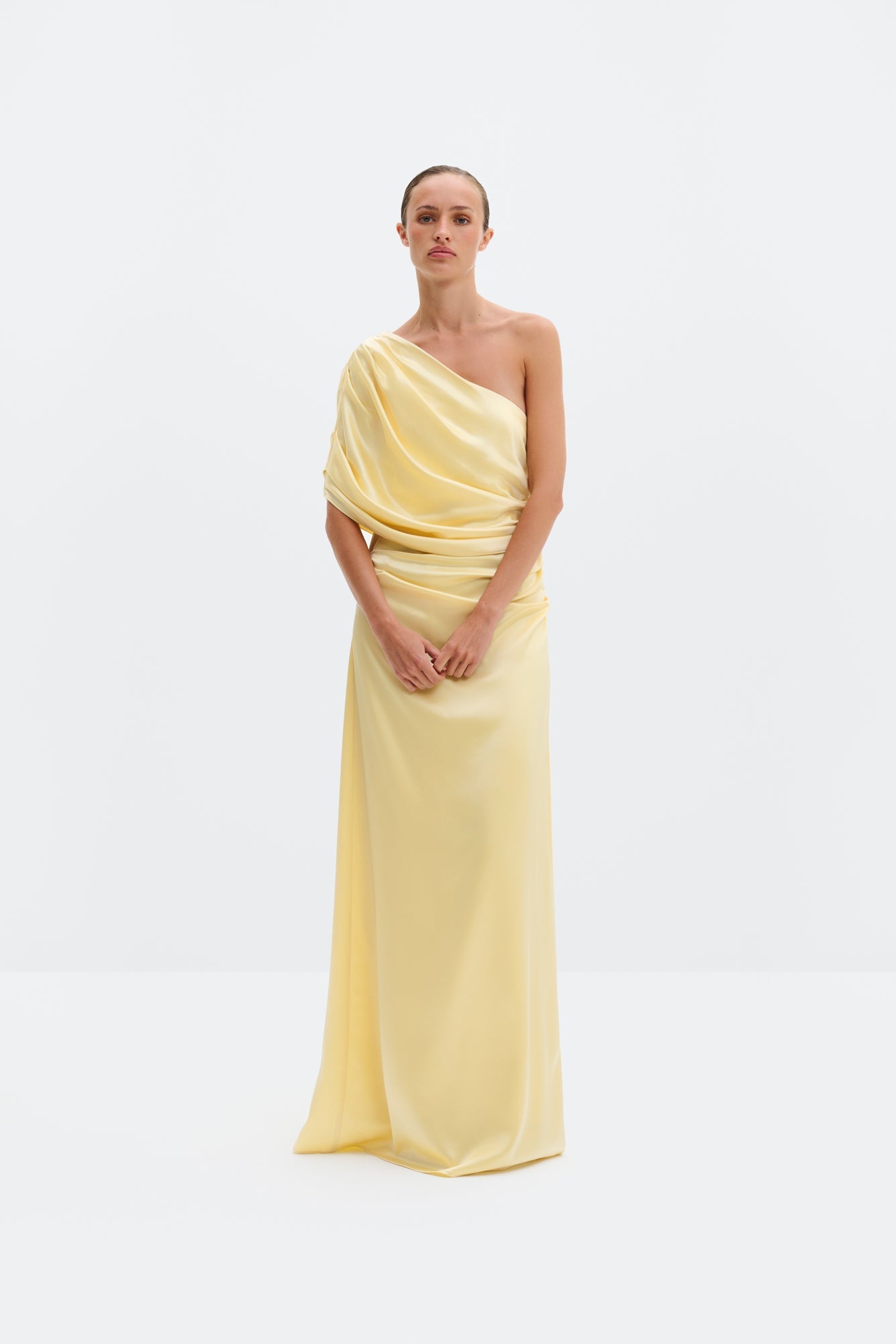 Cassia Draped Fitted Maxi Dress Light Lemon - Yellow