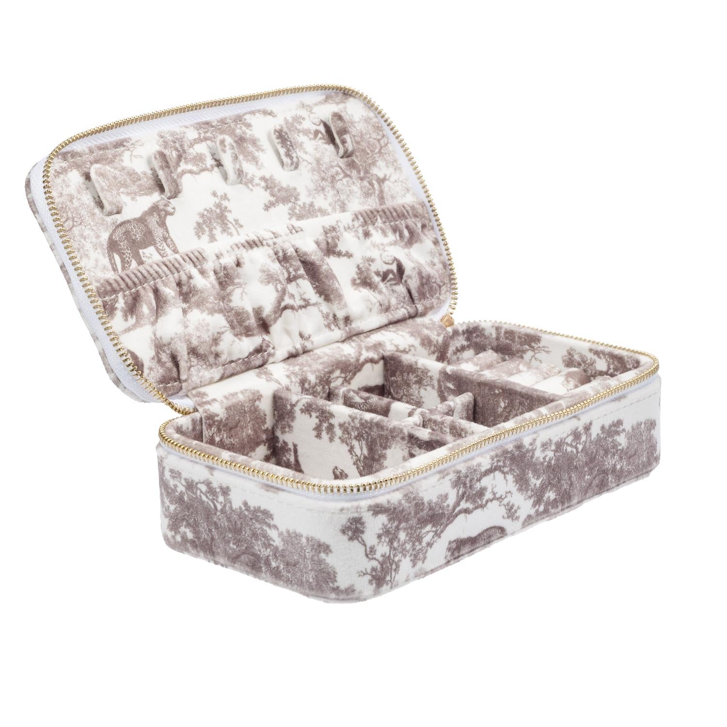Velvet Jewellery Box Warm Taupe Savannah Print - Beige