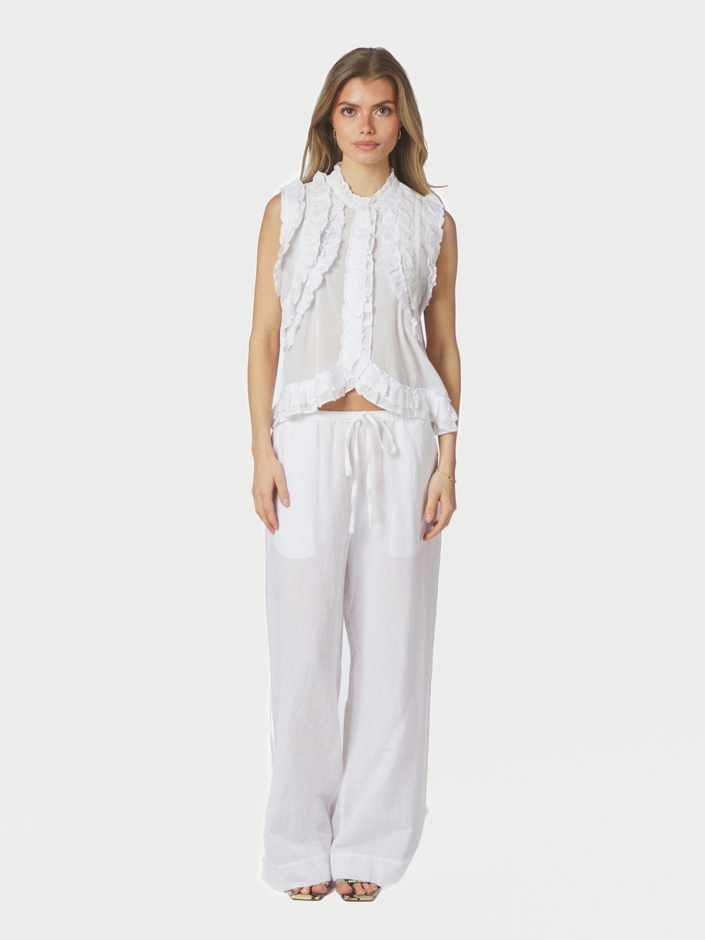 Heifa linen pants white - White