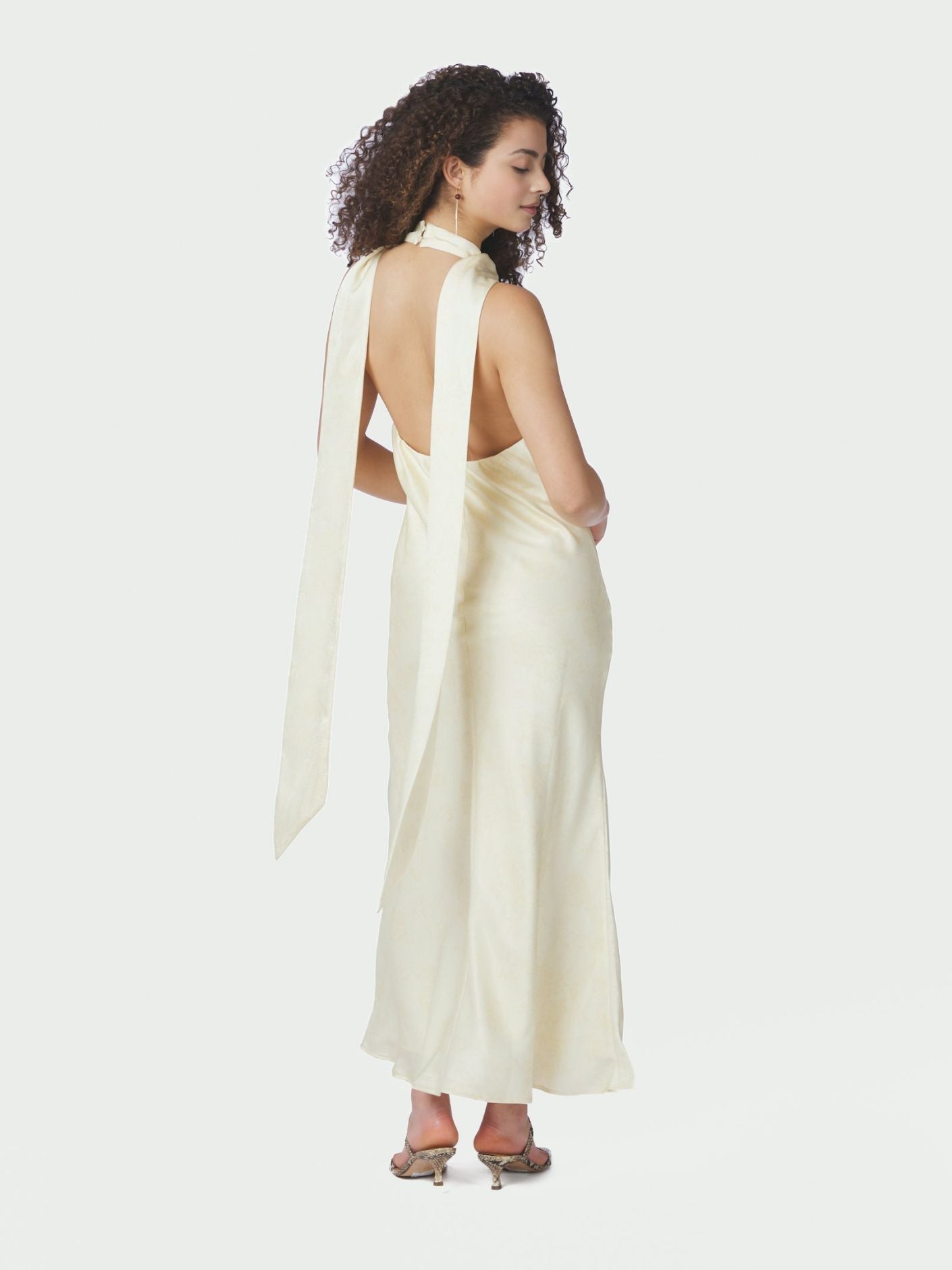 Fiona Pattern Satin Dress Light Yellow - Yellow
