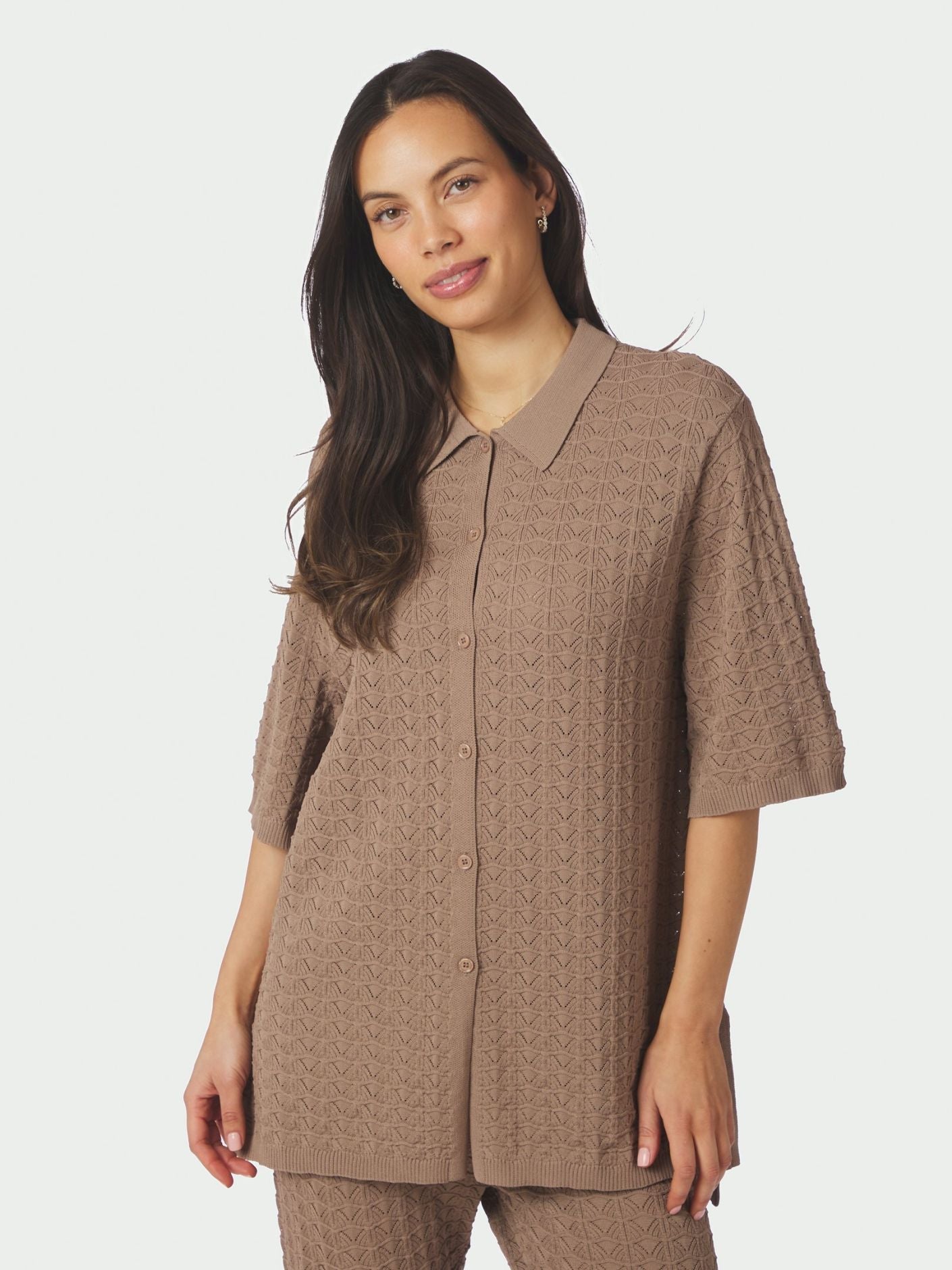 Sette Fine Crochet Blouse Taupe - Beige