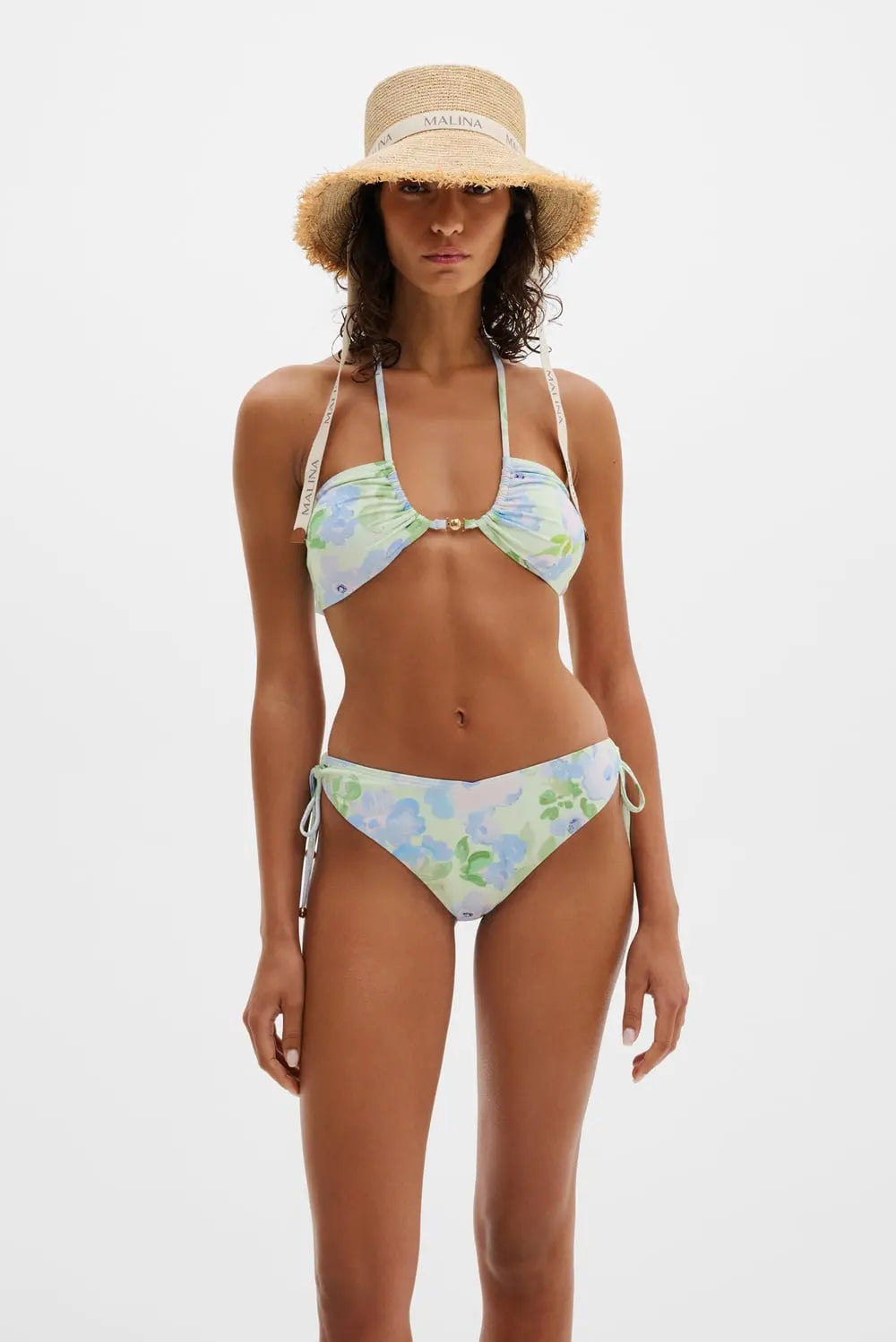 Blanka Printed Drawstring Bikini Bottom Pastel Floral Pistachio - Sage