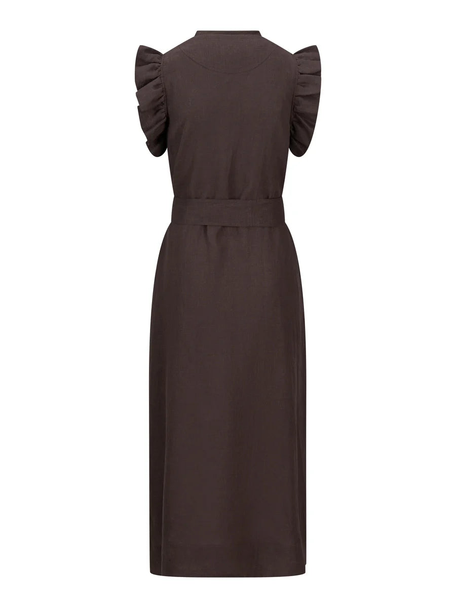 Pam Linen Dress Dark Brown - Beige