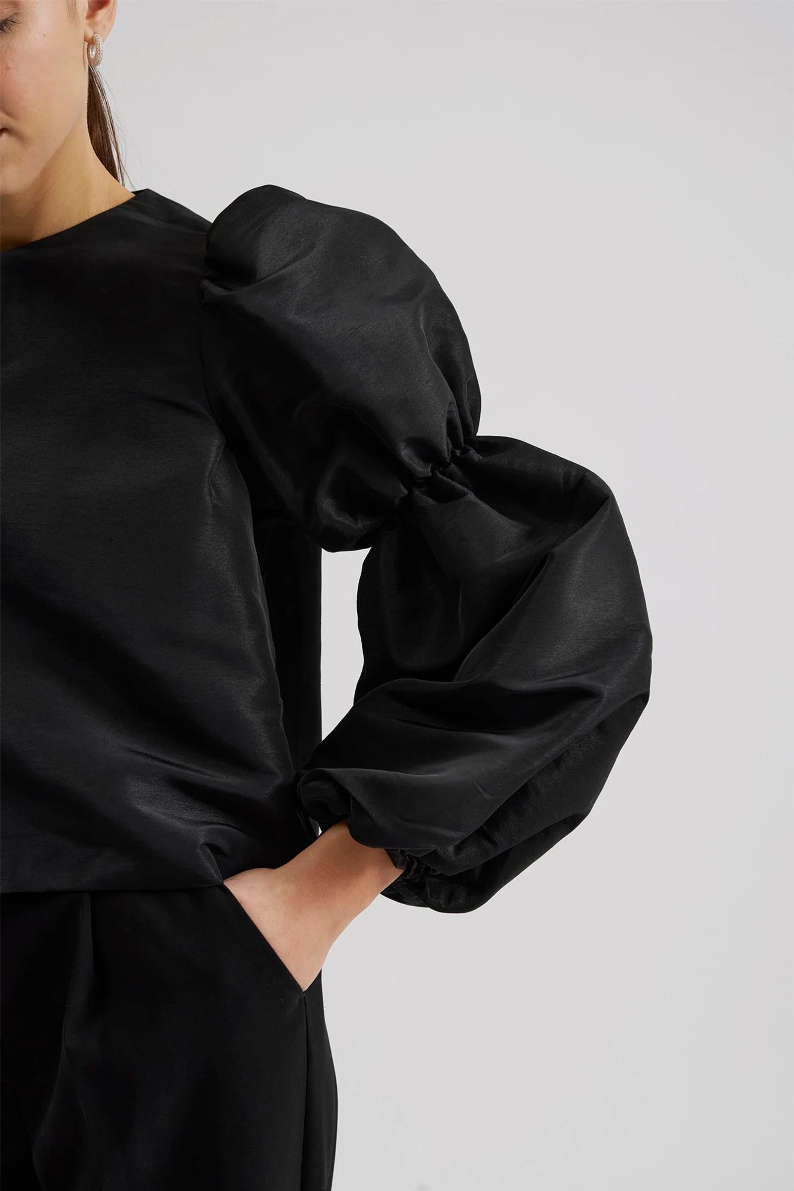 Zoey Double Pouf Sleeve Blouse Black - Black