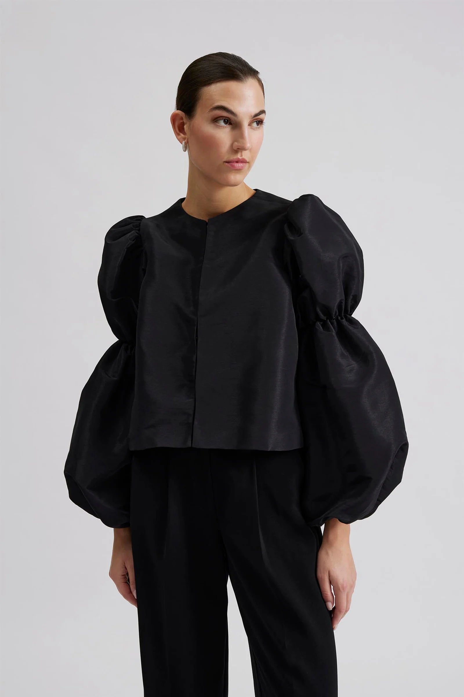Zoey Double Pouf Sleeve Blouse Black - Black