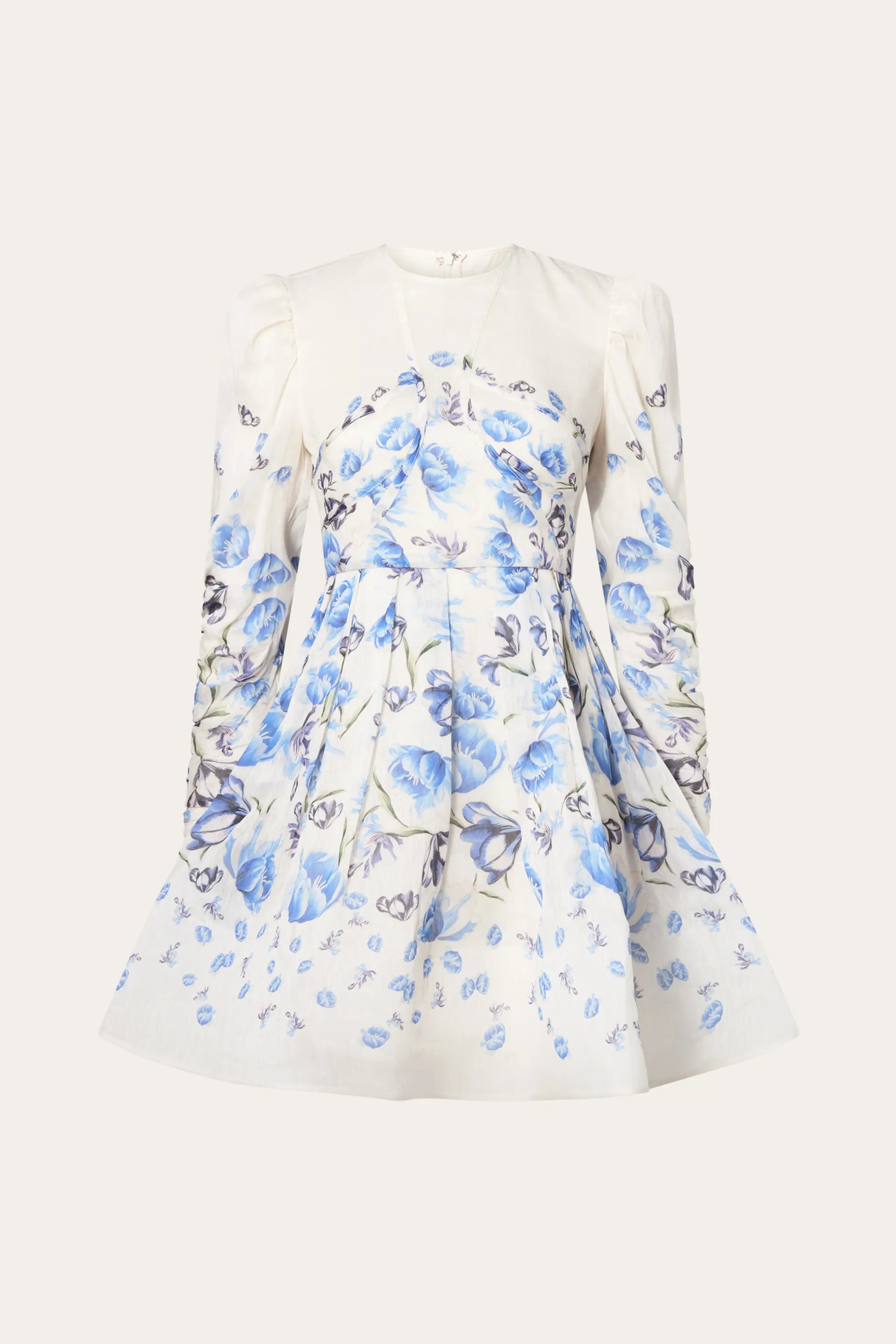 Leoni Silk Blend Mini Dress Tulip Blue - Ivory