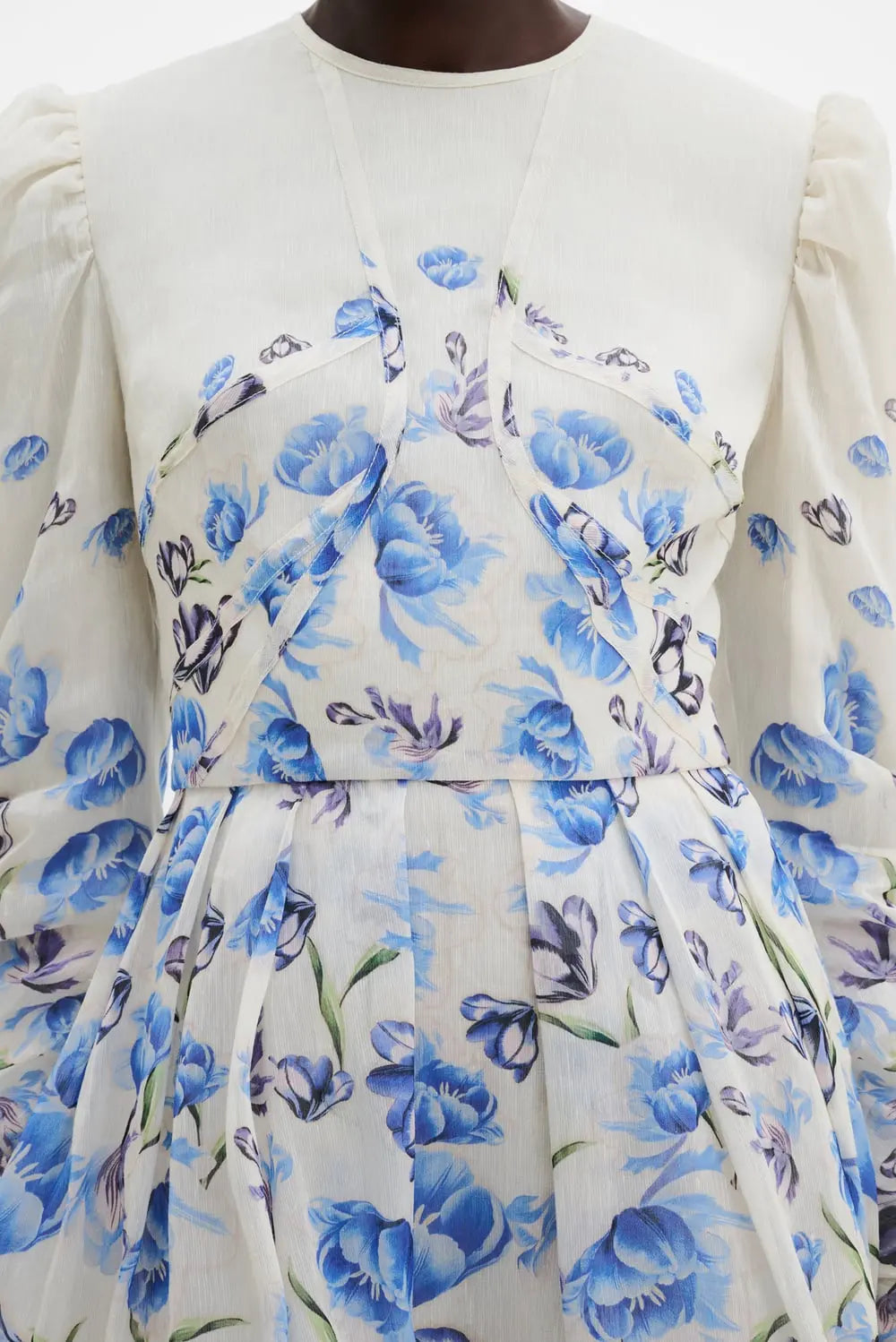 Leoni Silk Blend Mini Dress Tulip Blue - Ivory