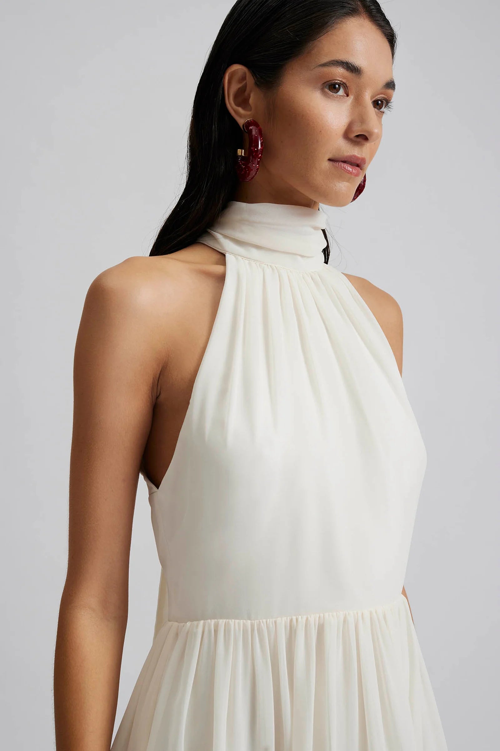 Fern Halterneck Mini Ruffled Dress White - White