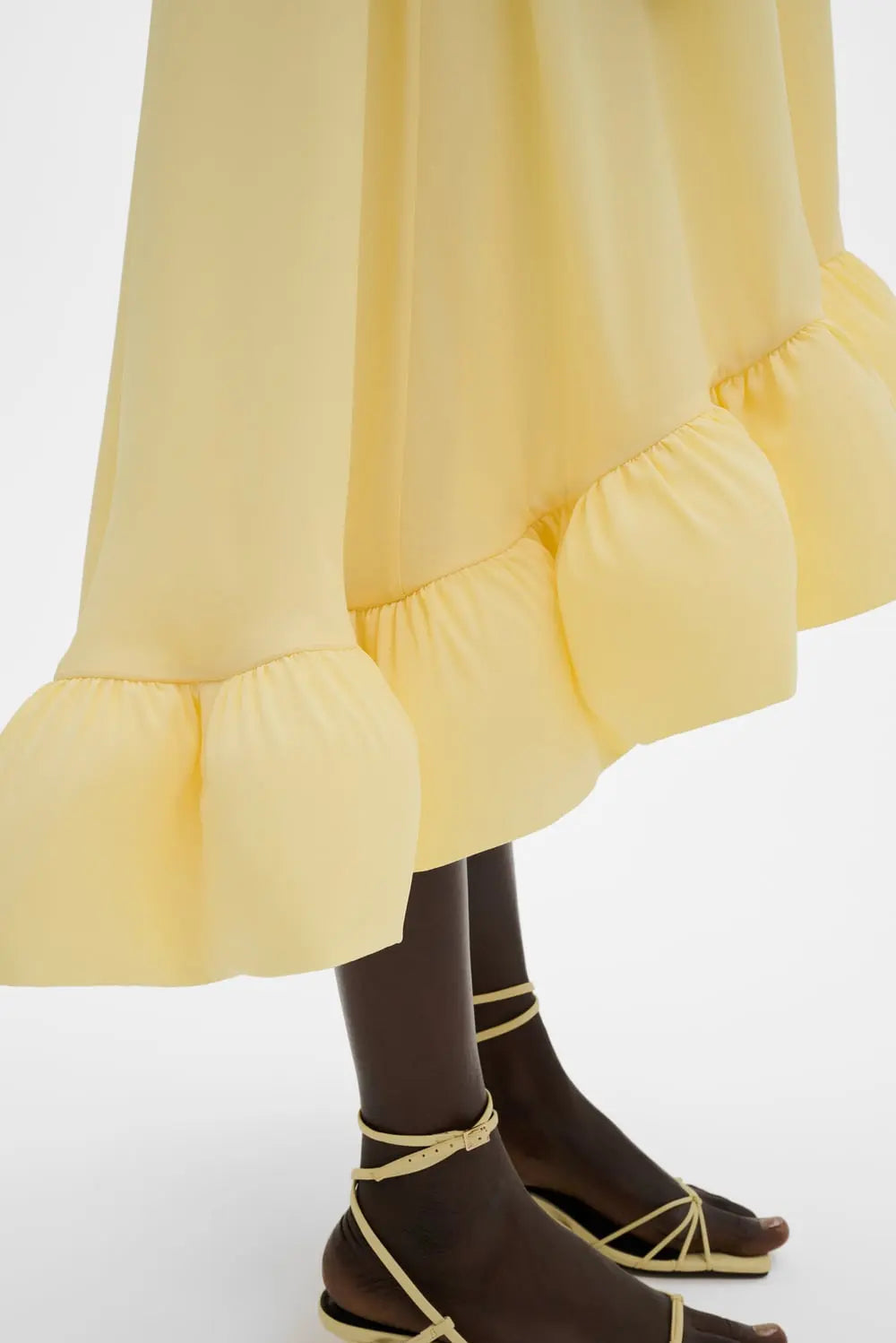 Sabrina Halterneck Ruffled Midi Dress Light Lemon - Yellow