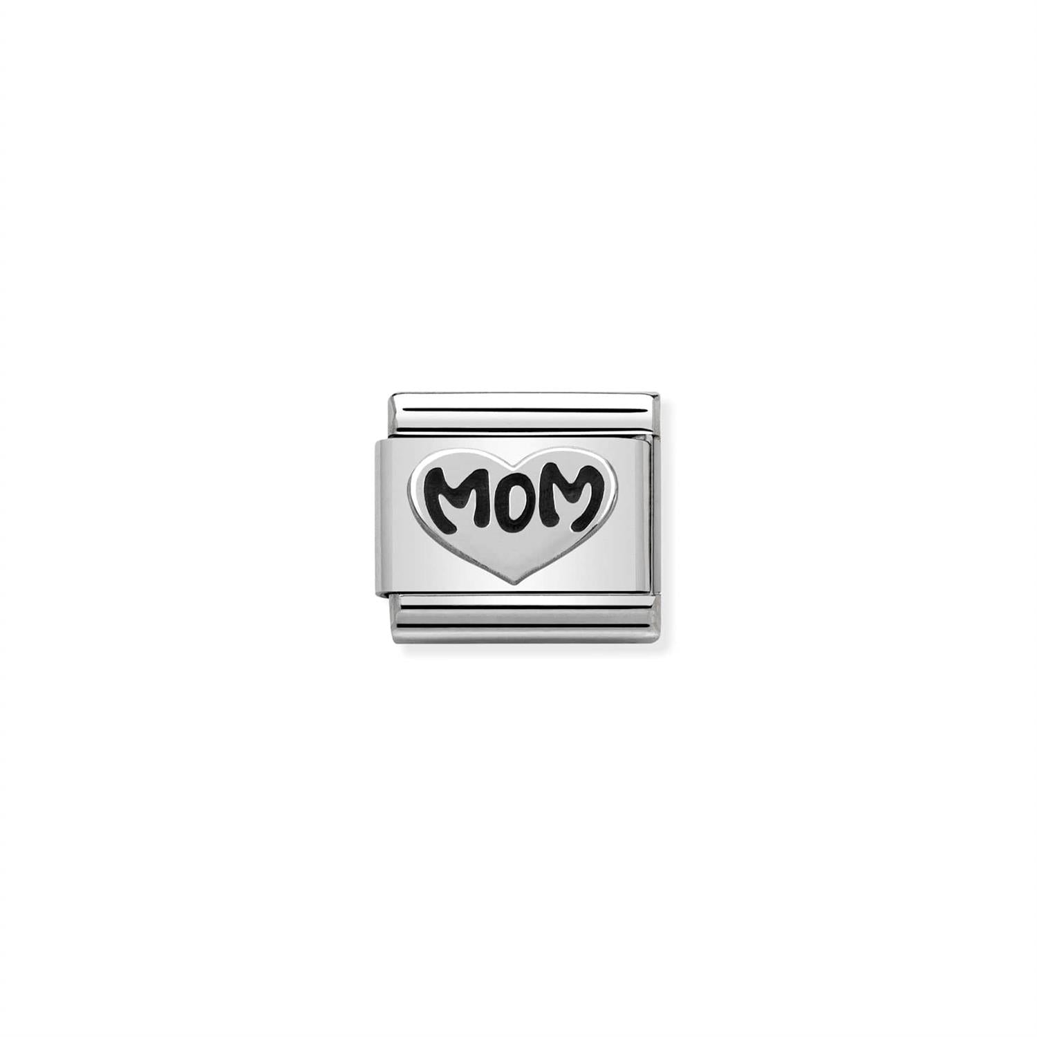 Mom Heart Silver Link Charm - Silver