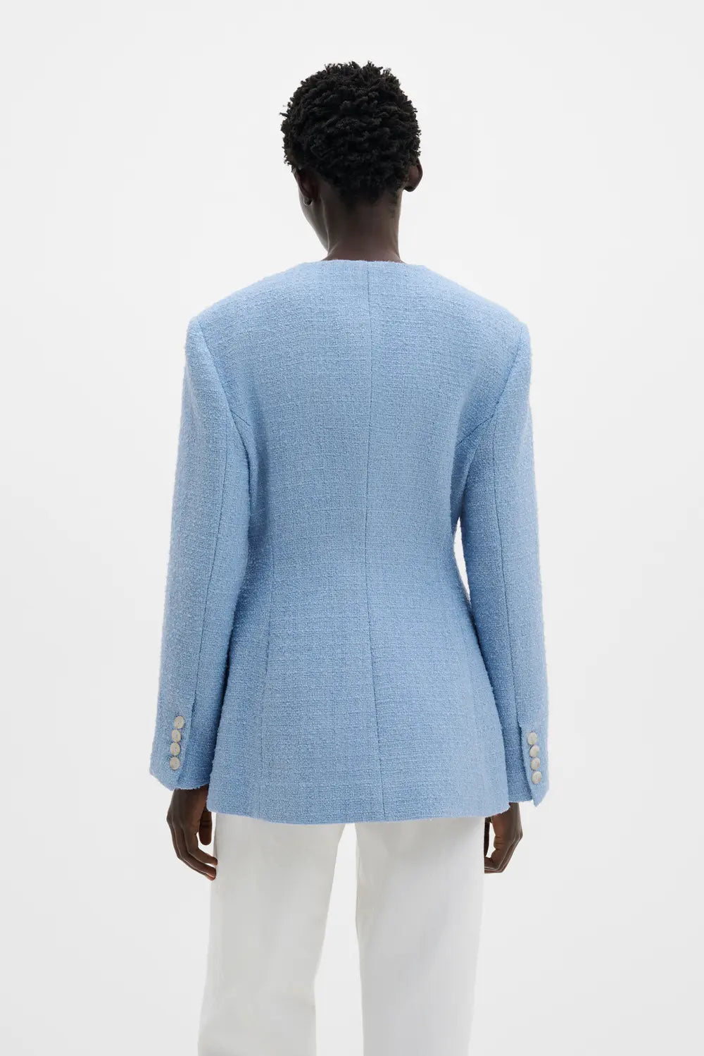 Carol Fitted Round Neck Blazer Sky - Sky Blue