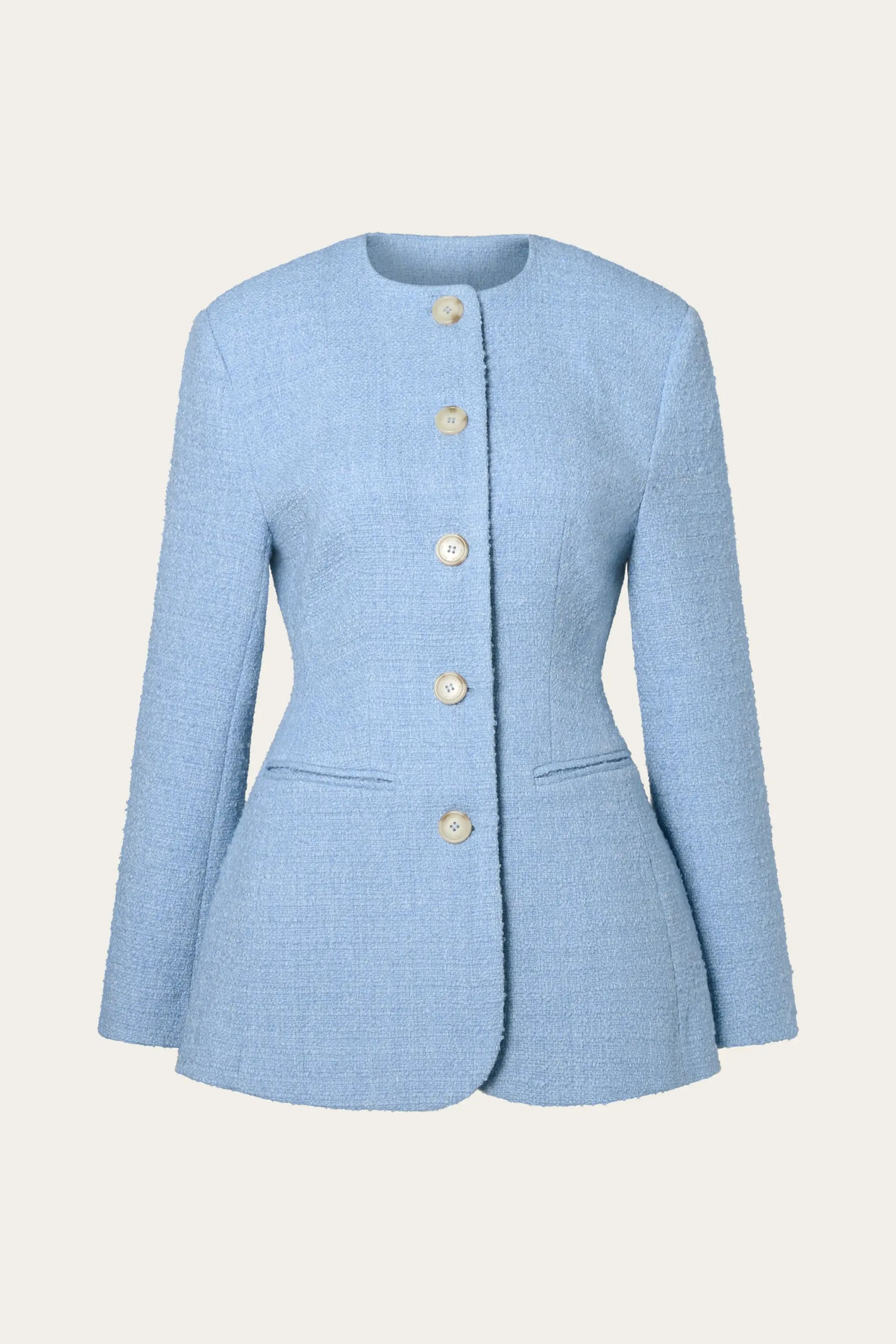 Carol Fitted Round Neck Blazer Sky - Sky Blue