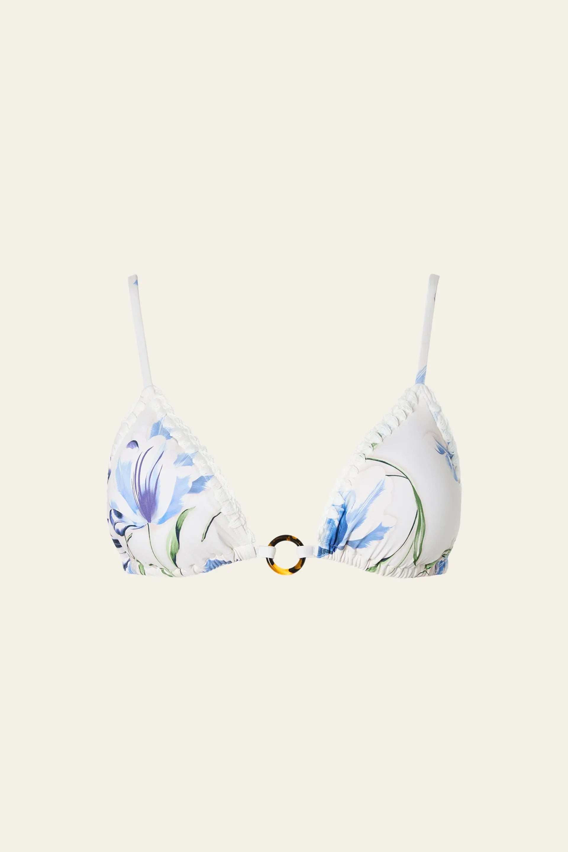 Roselyn Crochet Trimmed Bikini Top Tulip Blue - White