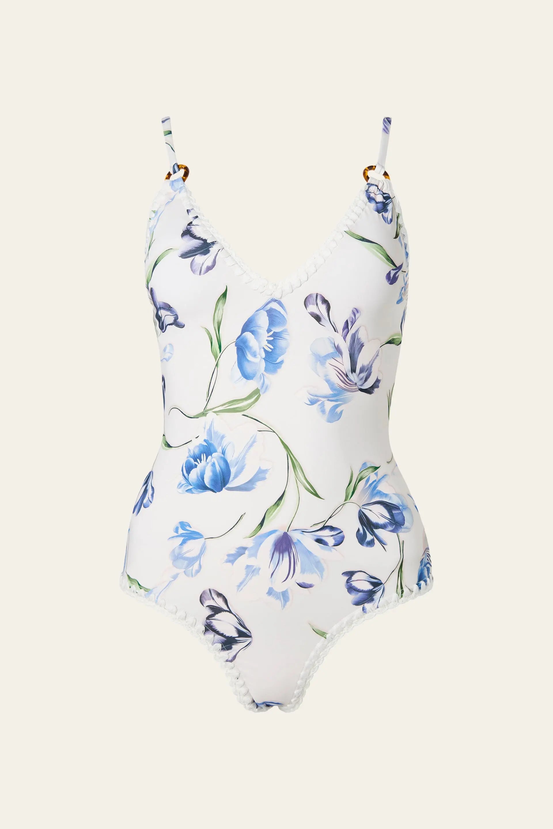 Nila V-Neck Crochet Trimmed Swimsuit Tulip Blue - White