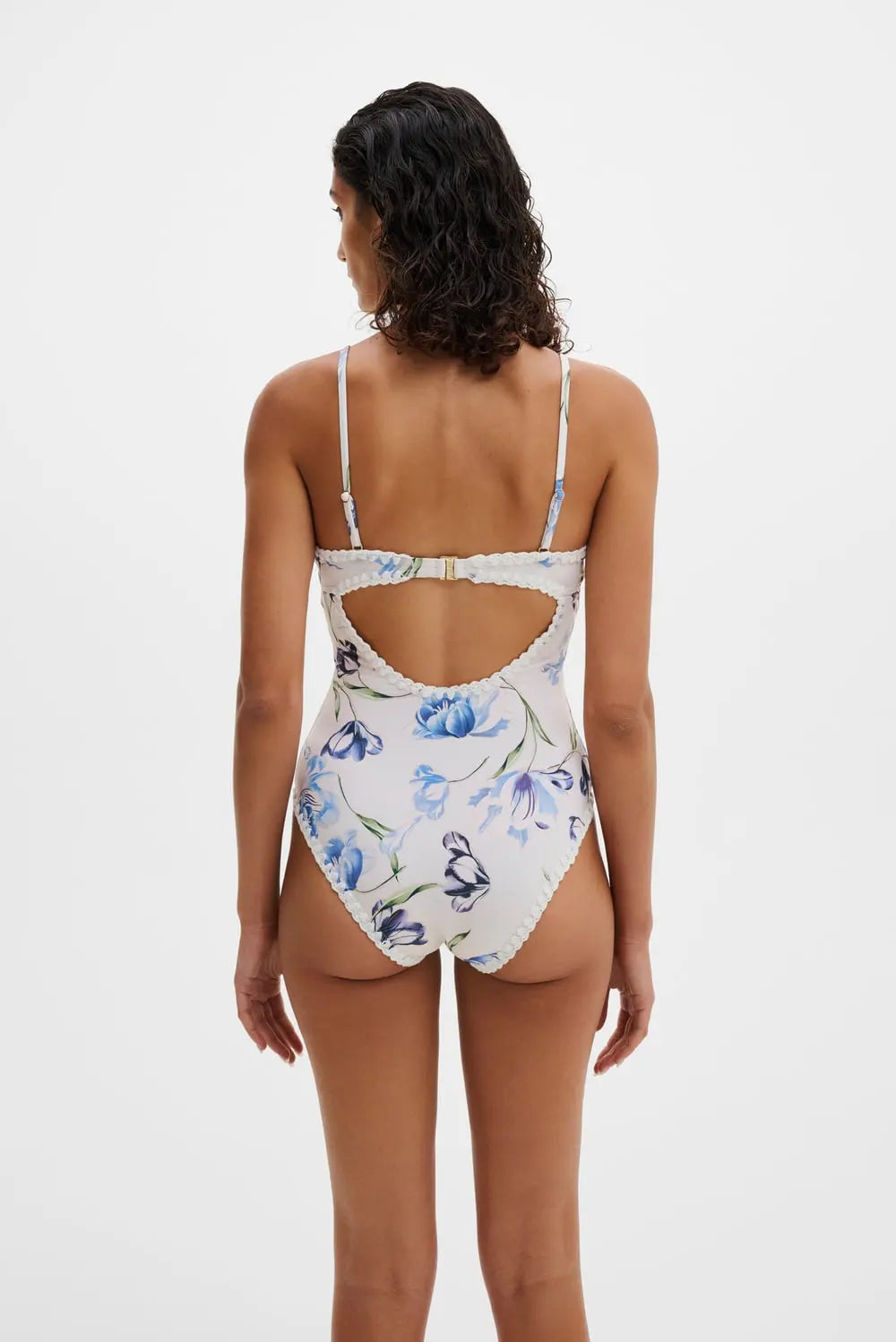 Nila V-Neck Crochet Trimmed Swimsuit Tulip Blue - White