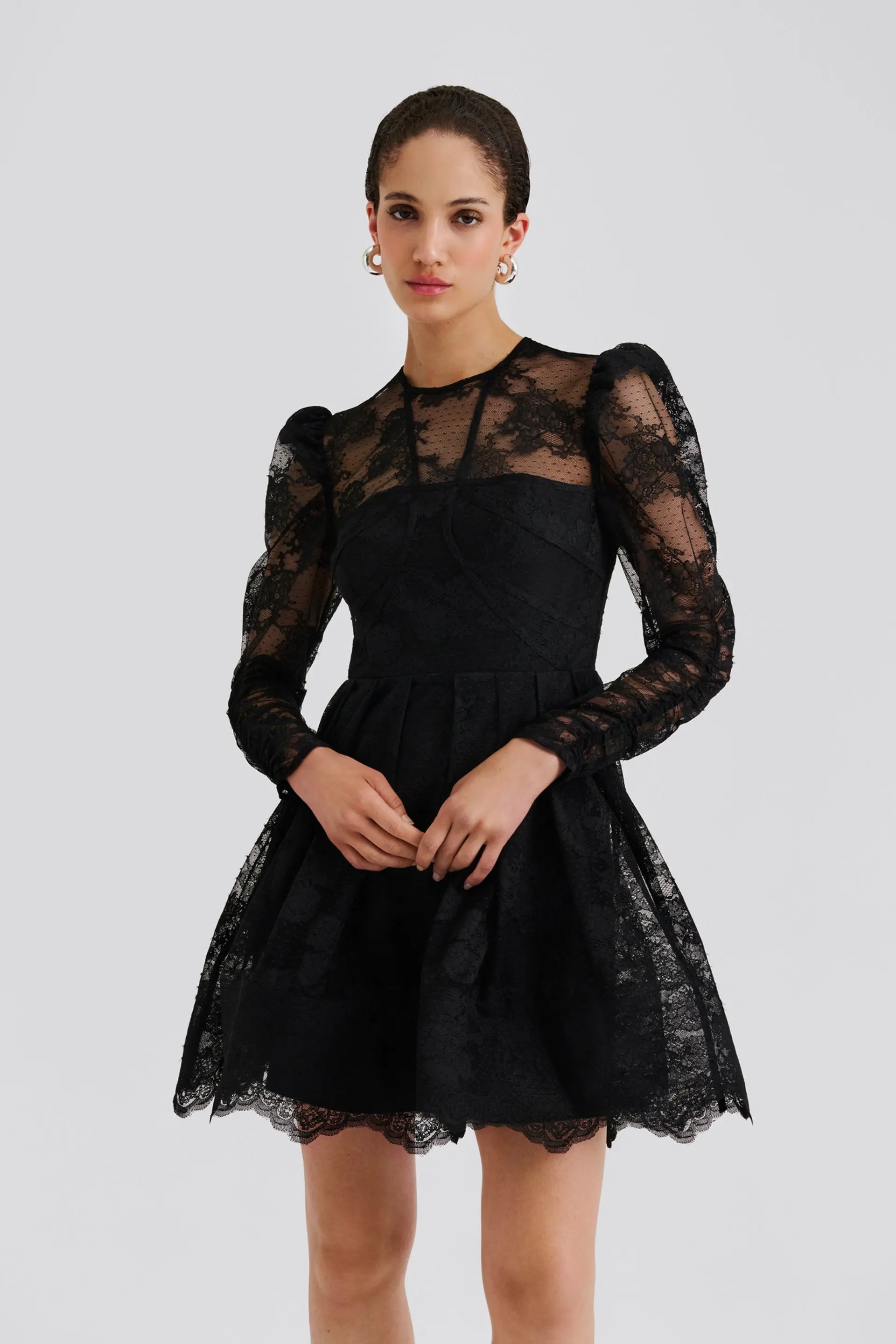 Leoni Lace Mini Dress Black - Black