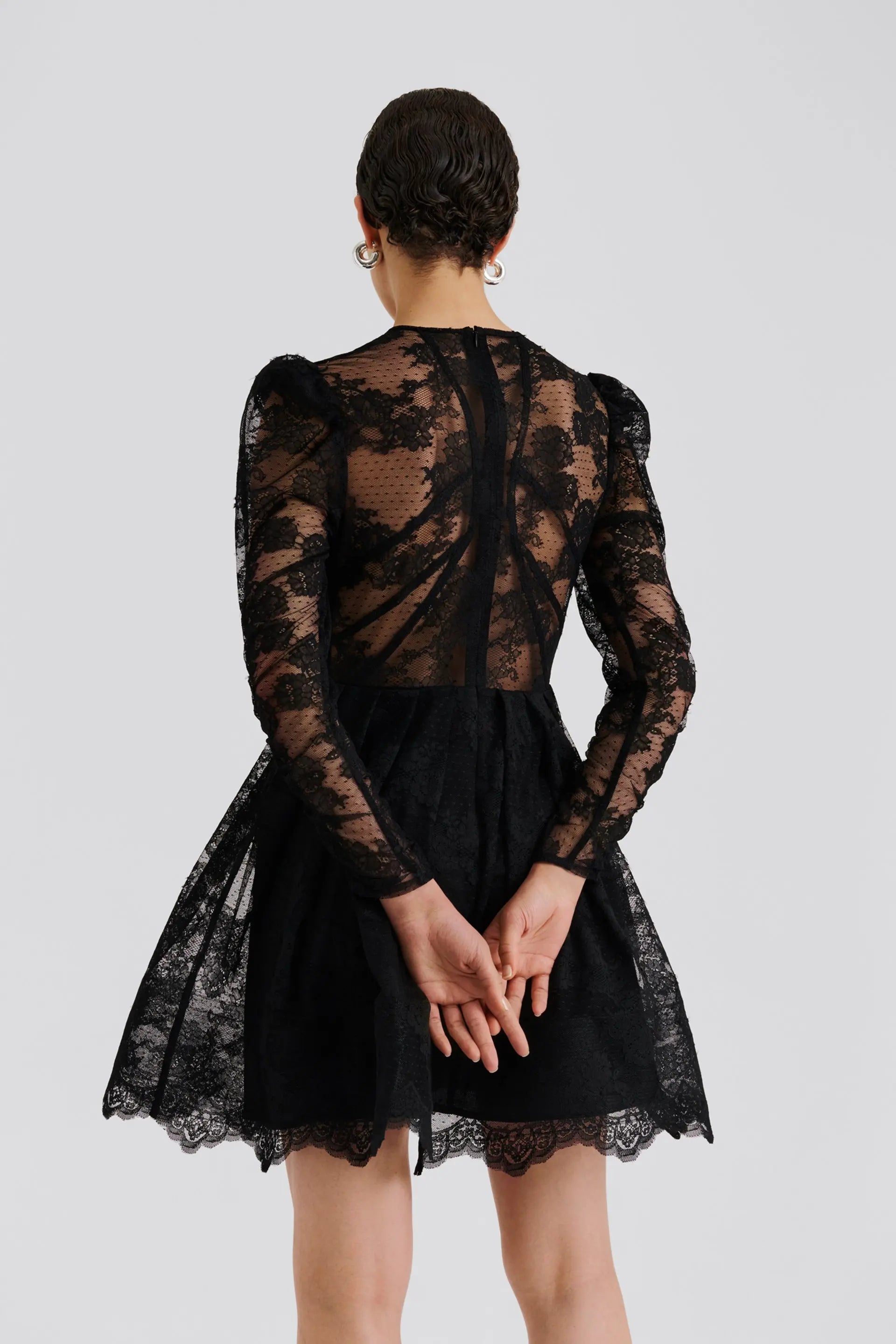 Leoni Lace Mini Dress Black - Black