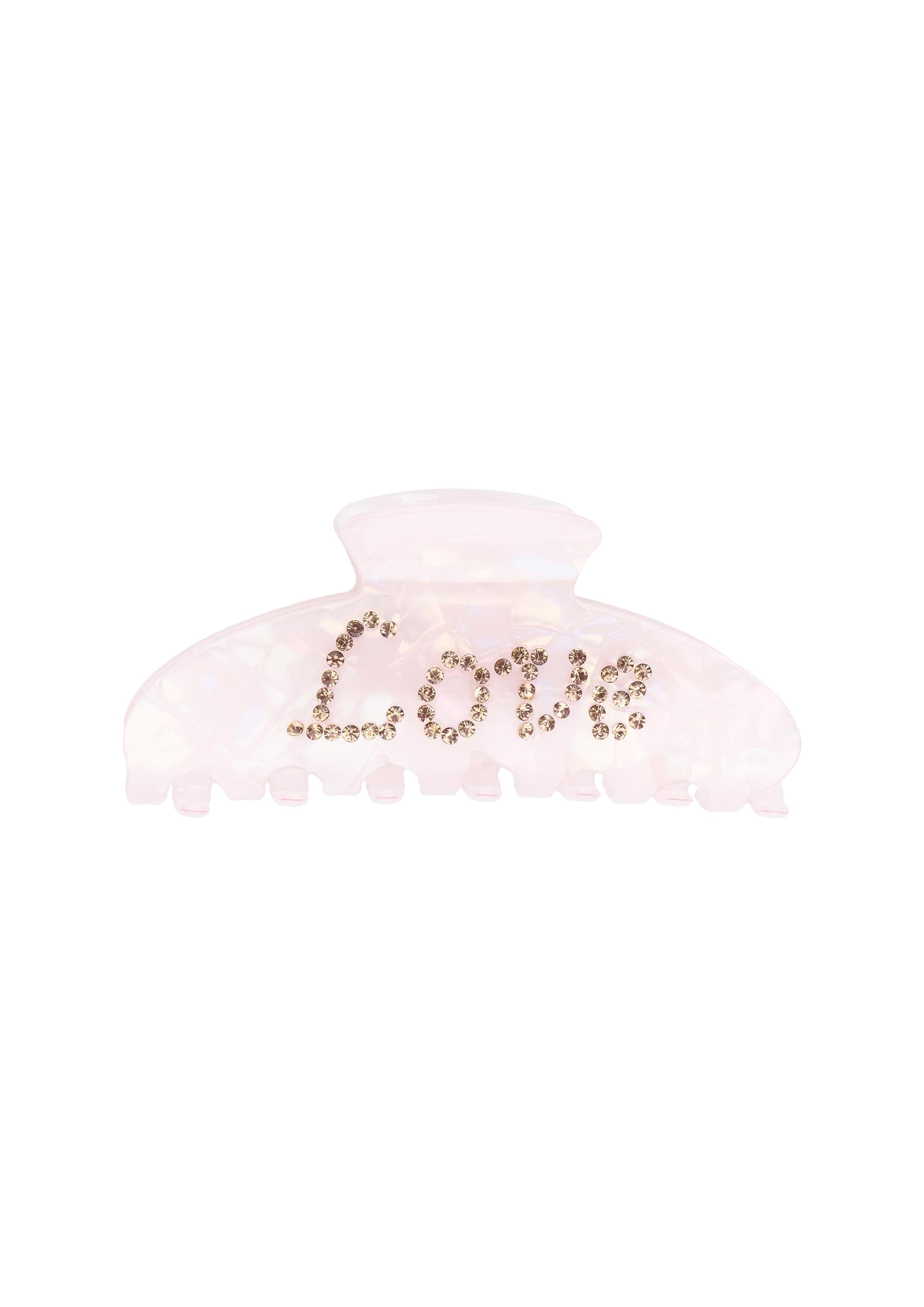 Text Hair Claw "Love" Paler Rose w/ Rose - Pink