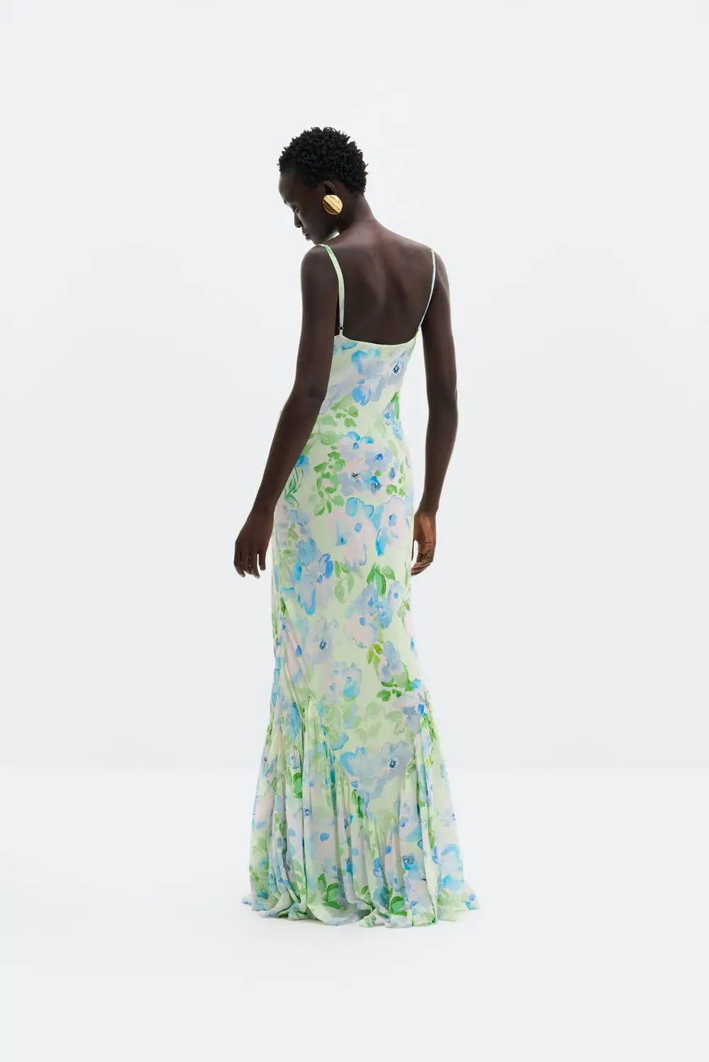 Amaia Chiffon Slip Maxi Dress Pastel Floral Pistachio - Sage