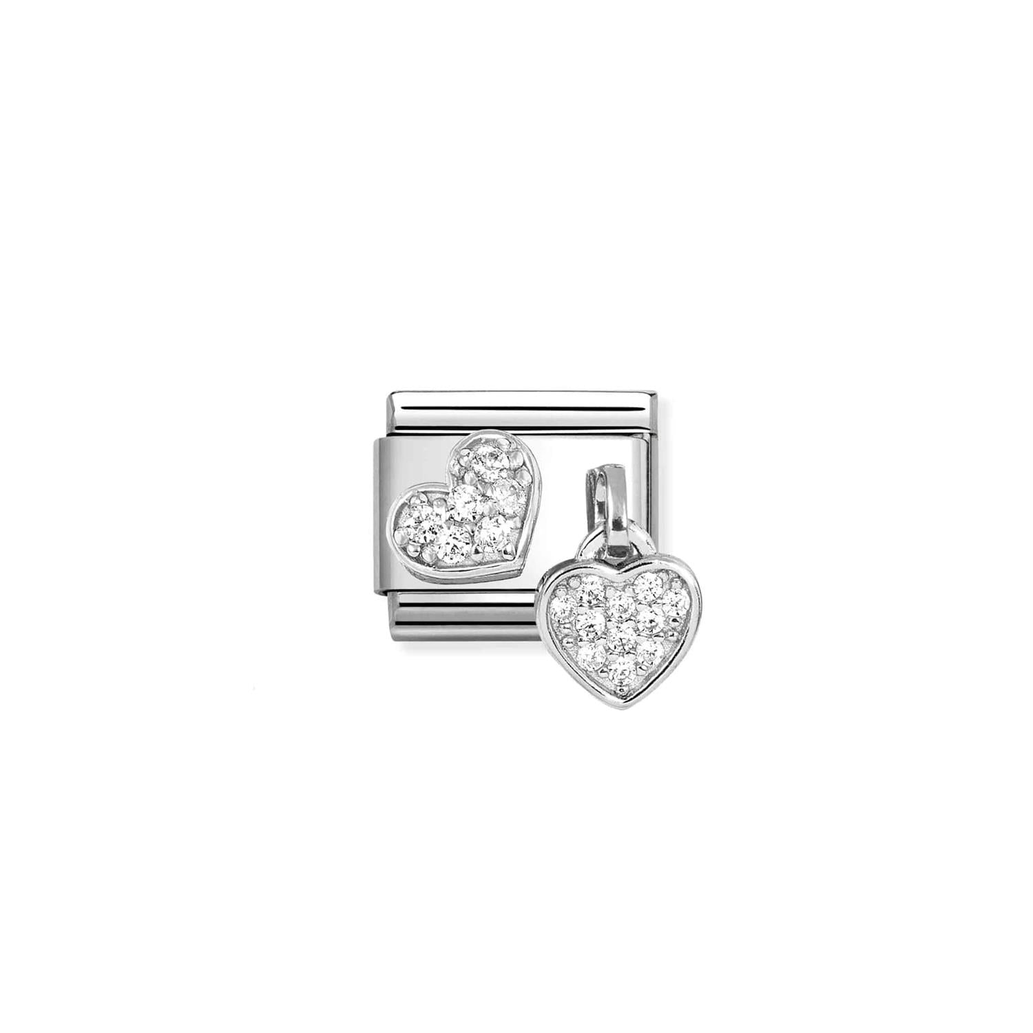 Heart And Heart Charm - Silver
