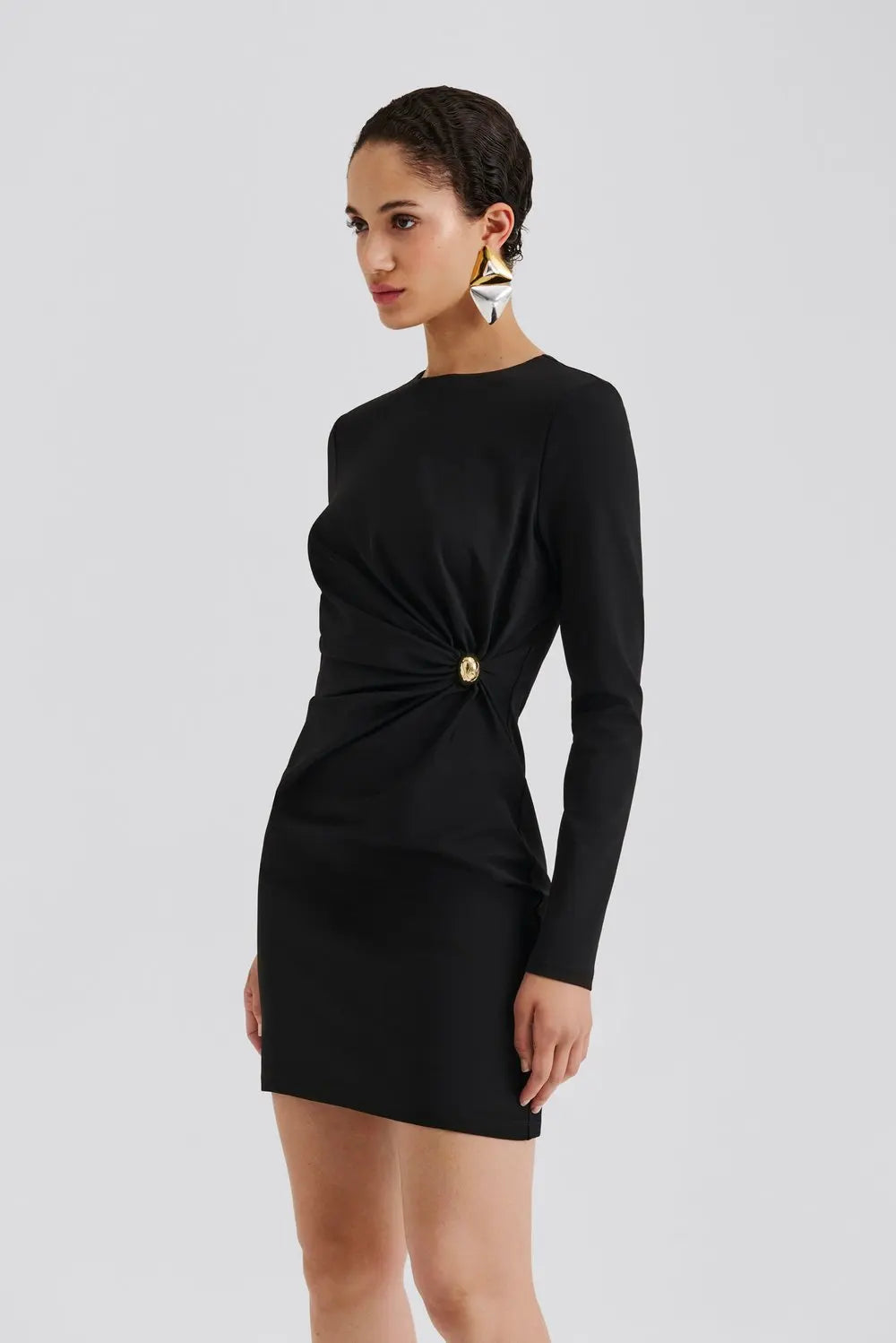Mailey Jersey Brooch Mini Dress Black - Black
