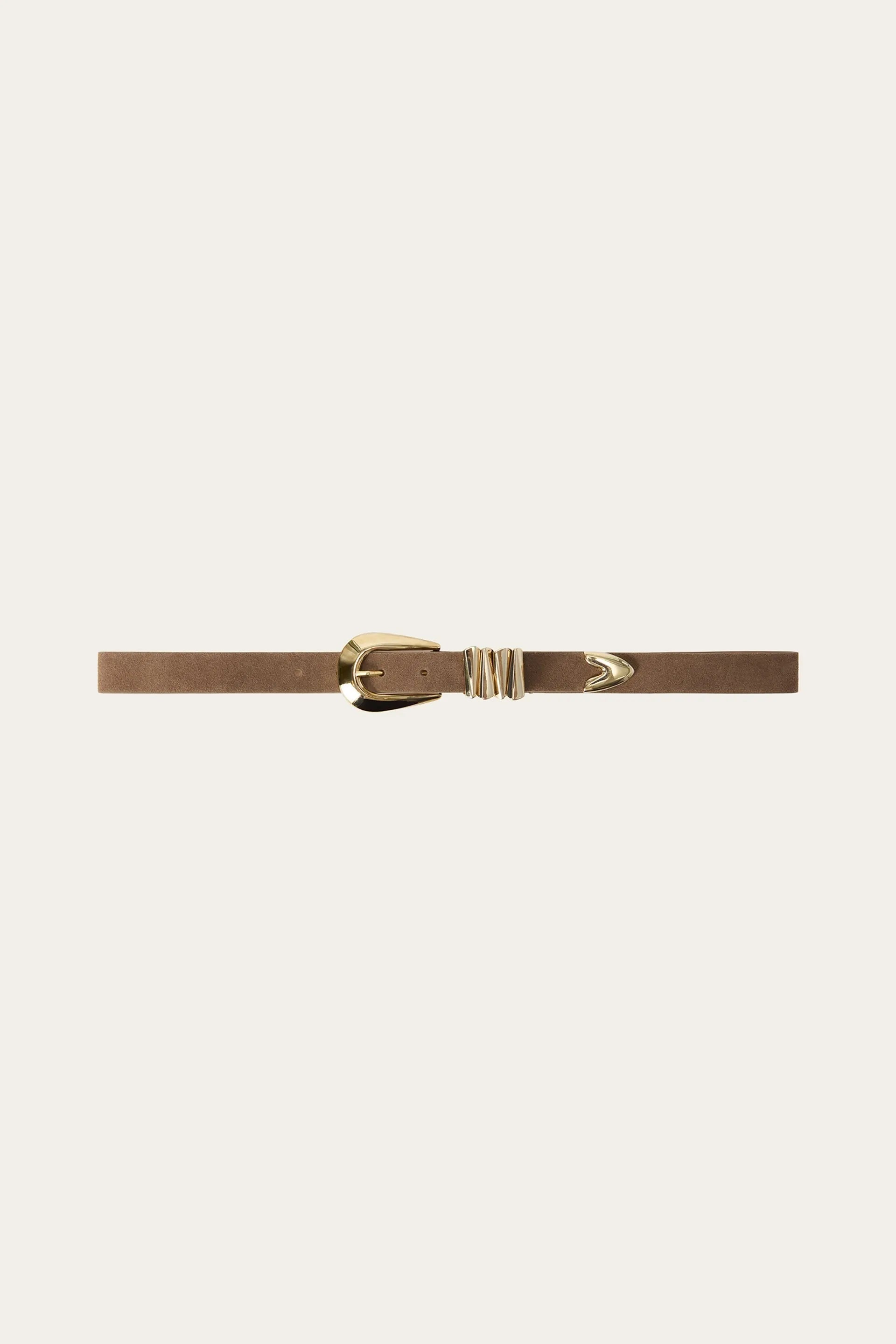 Azelia Buckle Leather Belt Taupe - Beige