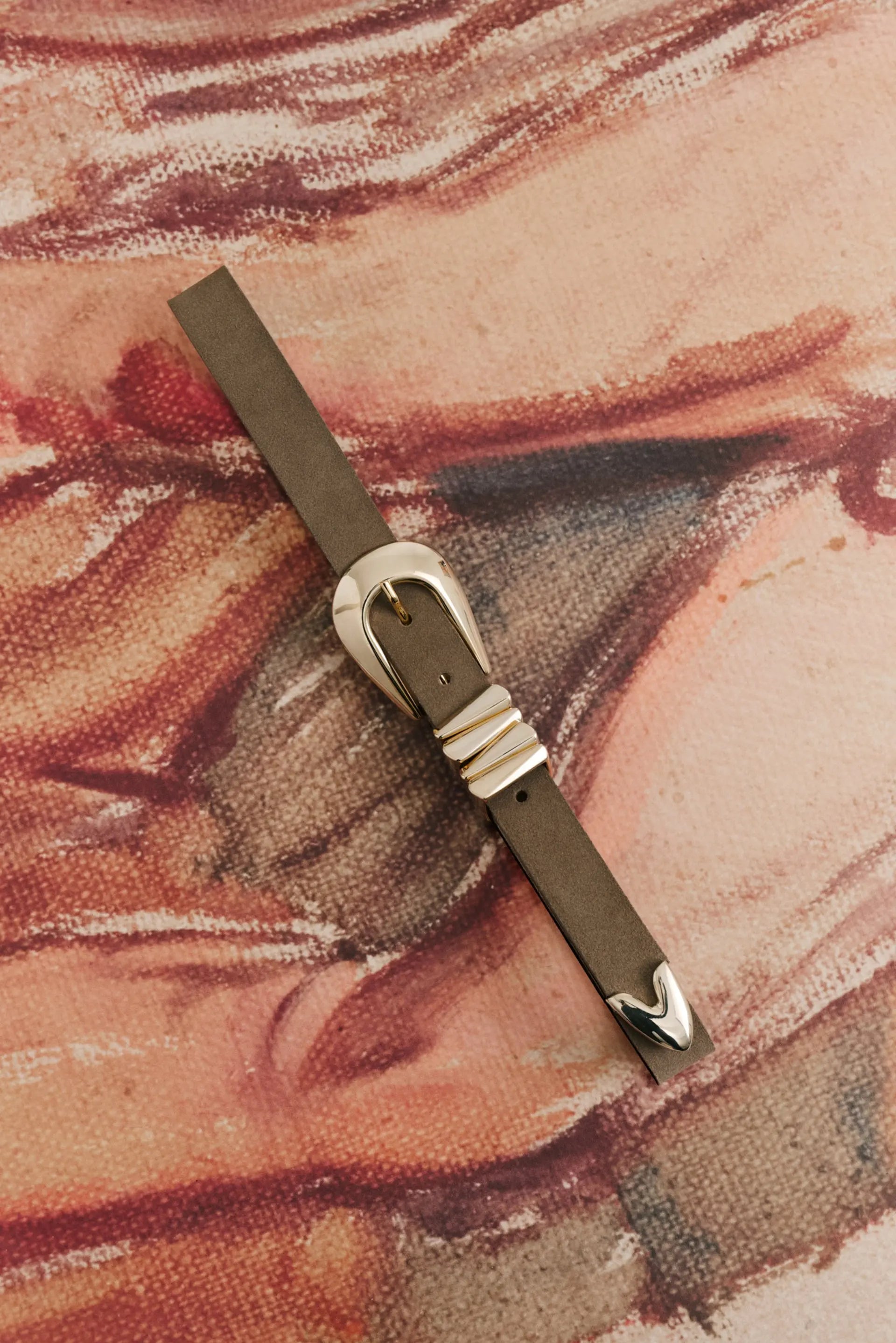 Azelia Buckle Leather Belt Taupe - Beige