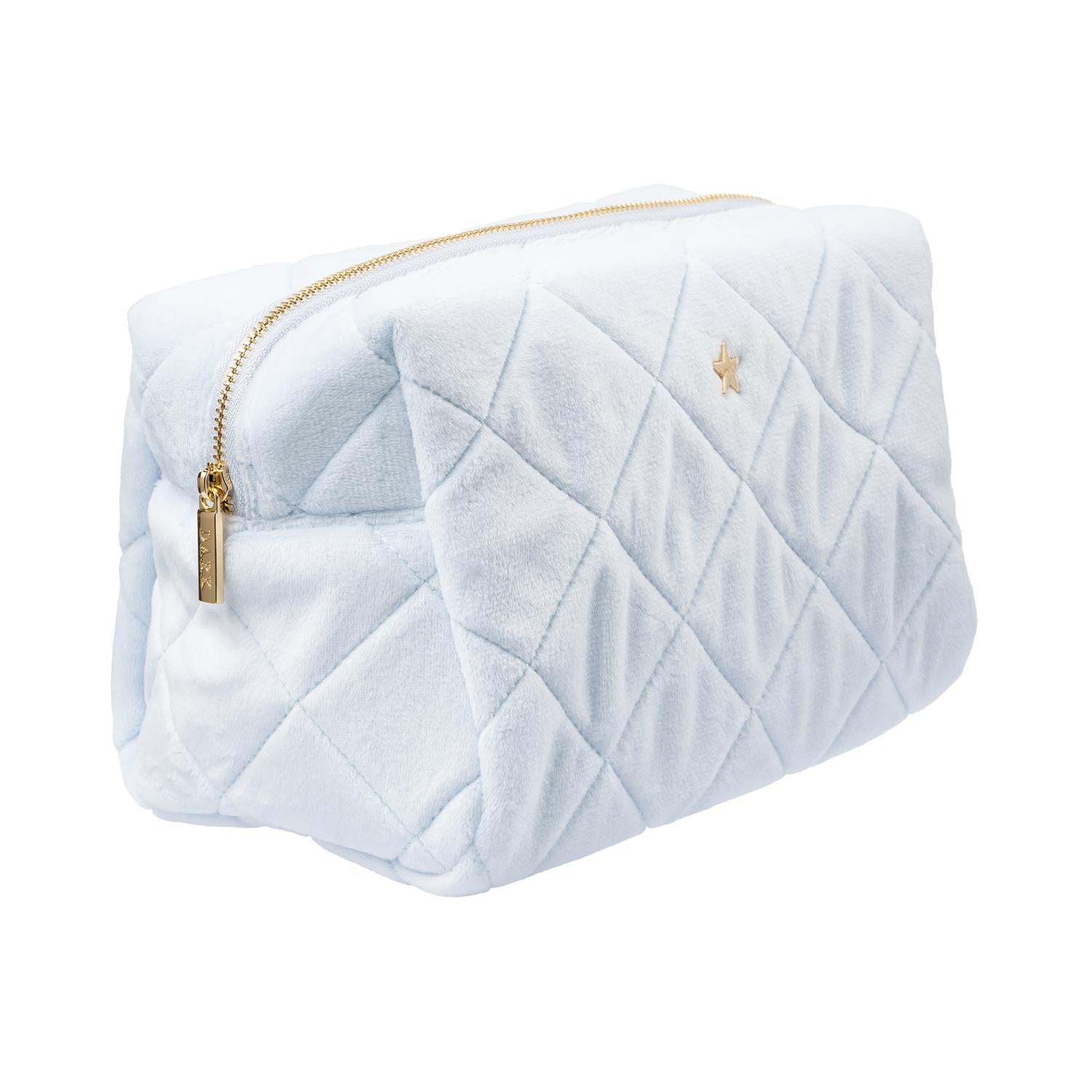 Velvet Square Quilted Make-Up Pouch Large Cool Baby Blue - Sky Blue