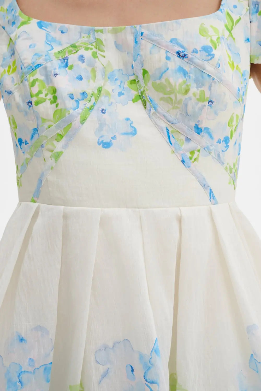 Vanda Pouf Sleeve Mini Dress Pastel Floral Vanilla - Cream