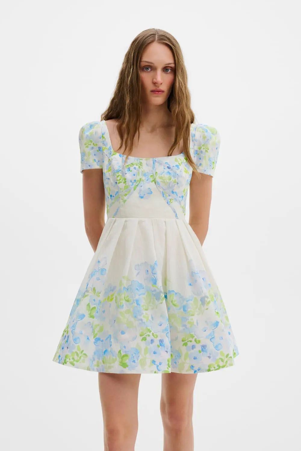 Vanda Pouf Sleeve Mini Dress Pastel Floral Vanilla - Cream