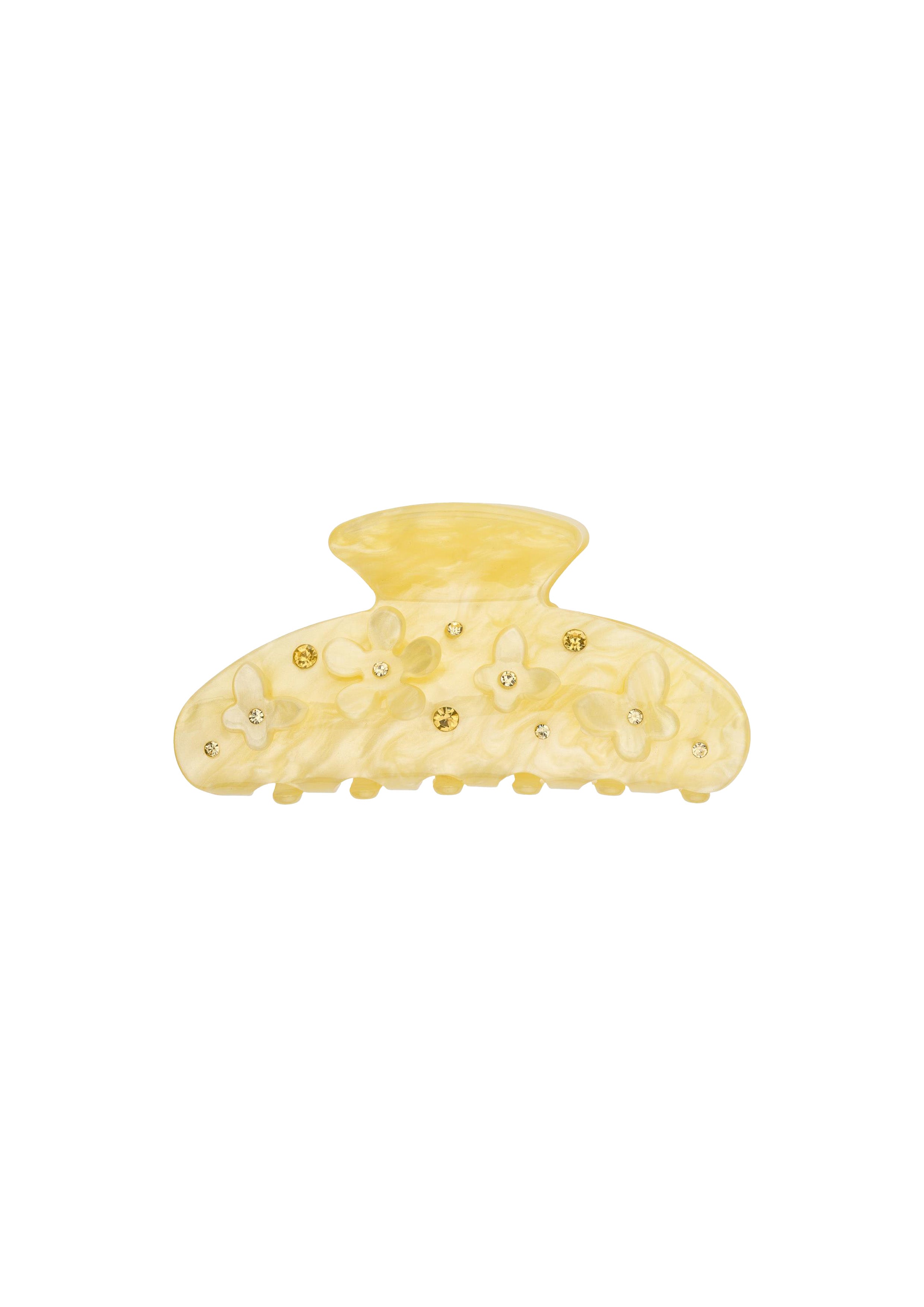 Flower & Butterfly Hair Claw Pale Yellow - Yellow