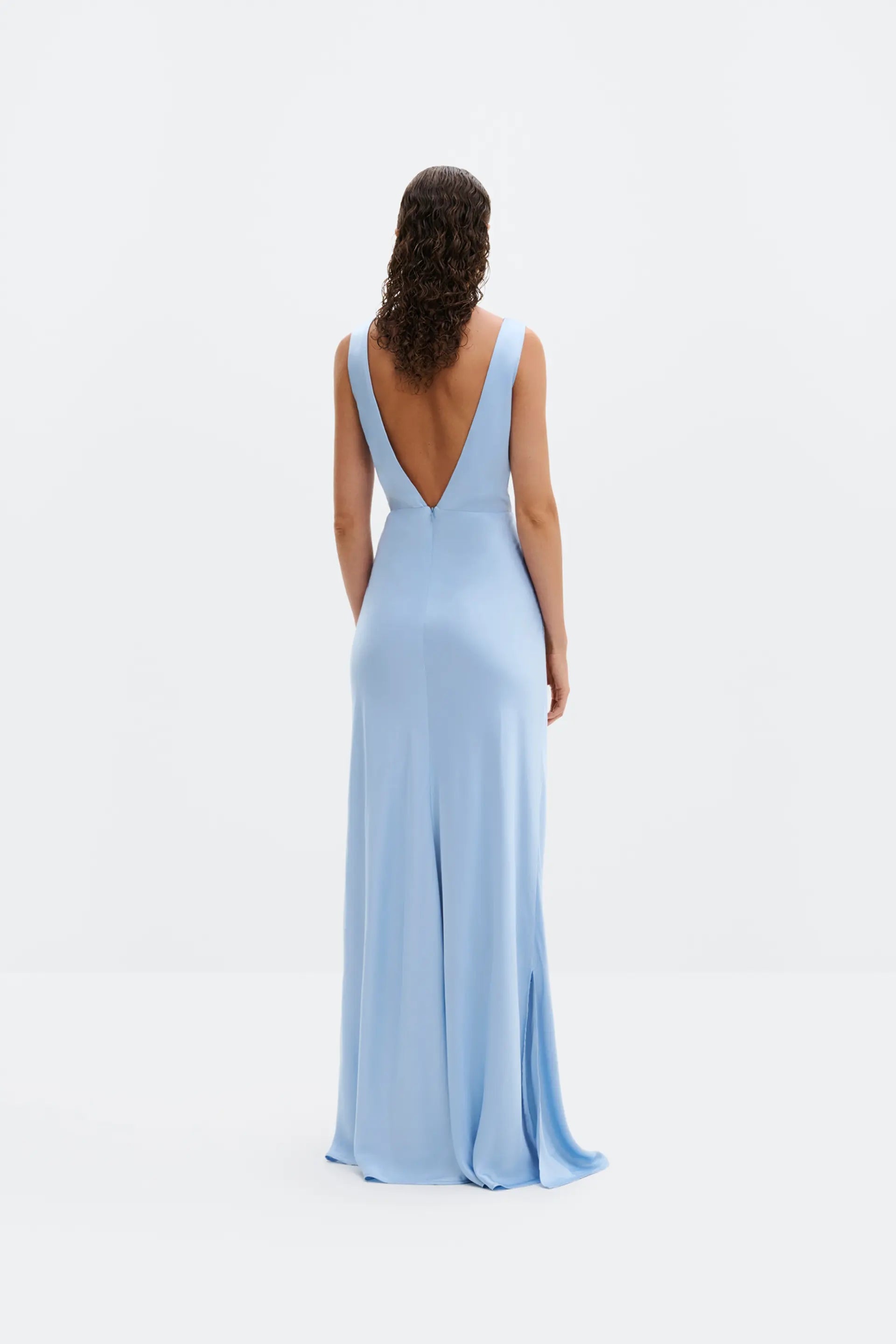 Thelma Open Back Satin Maxi Dress Dusty Blue - Sky Blue