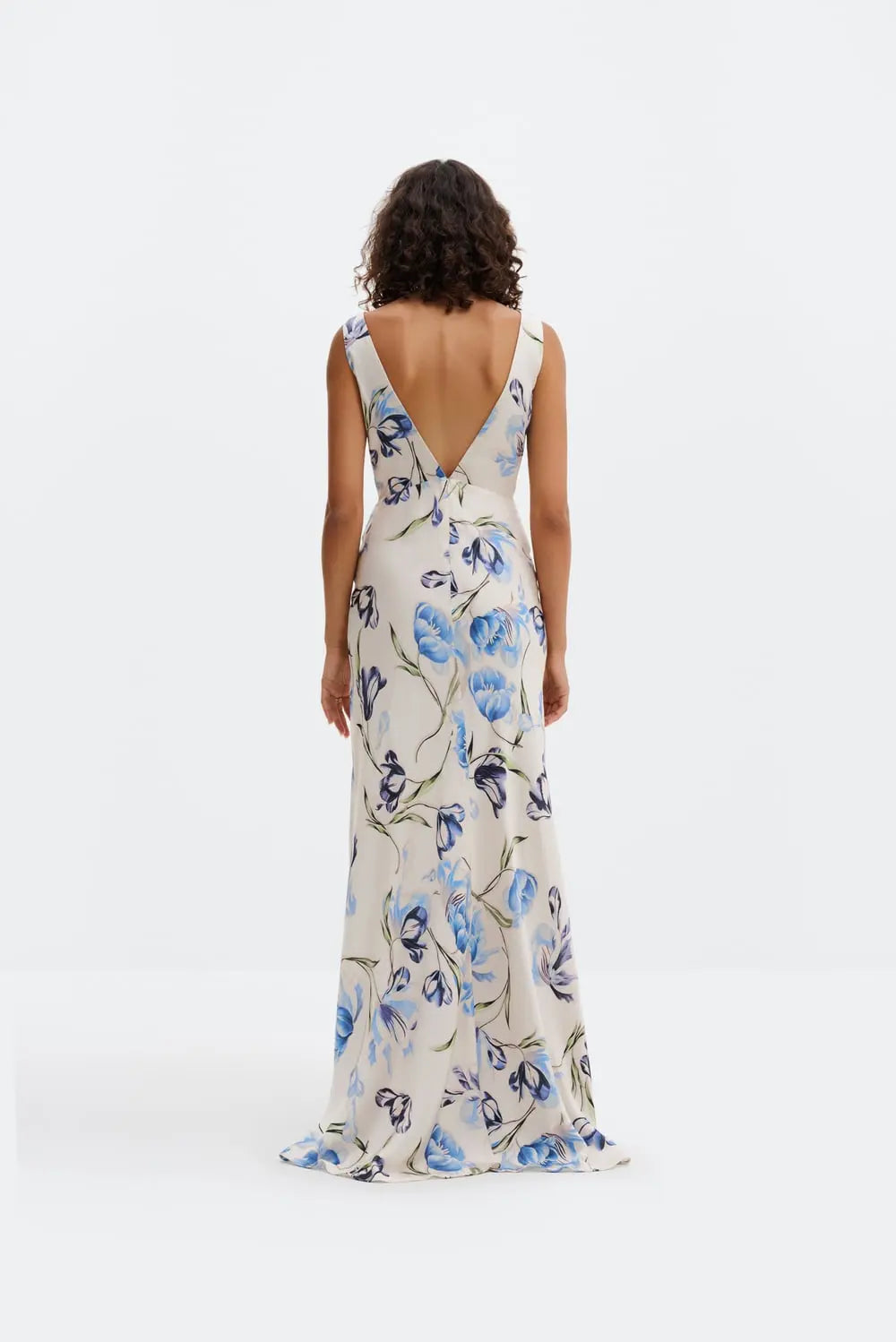 Thelma Open Back Satin Maxi Dress Dusty Tulip Blue - Sky Blue