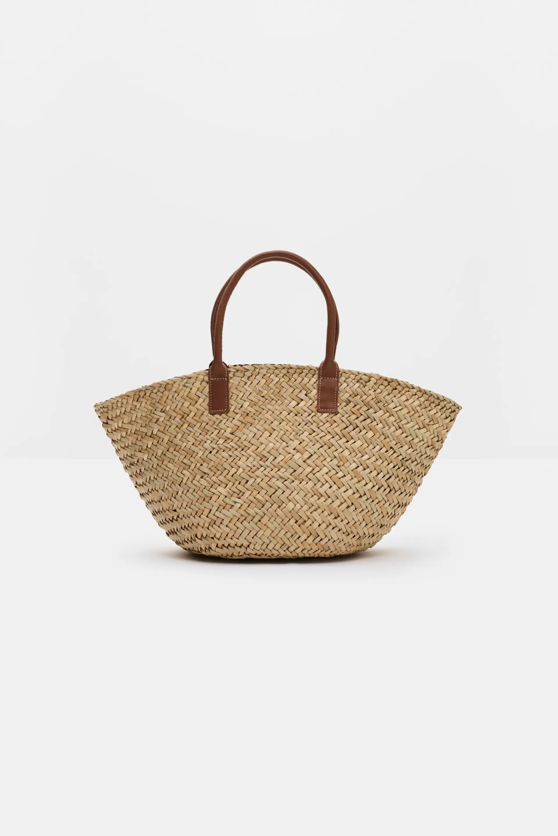 Large Leather Trimmed Monogram Straw Tote - Beige