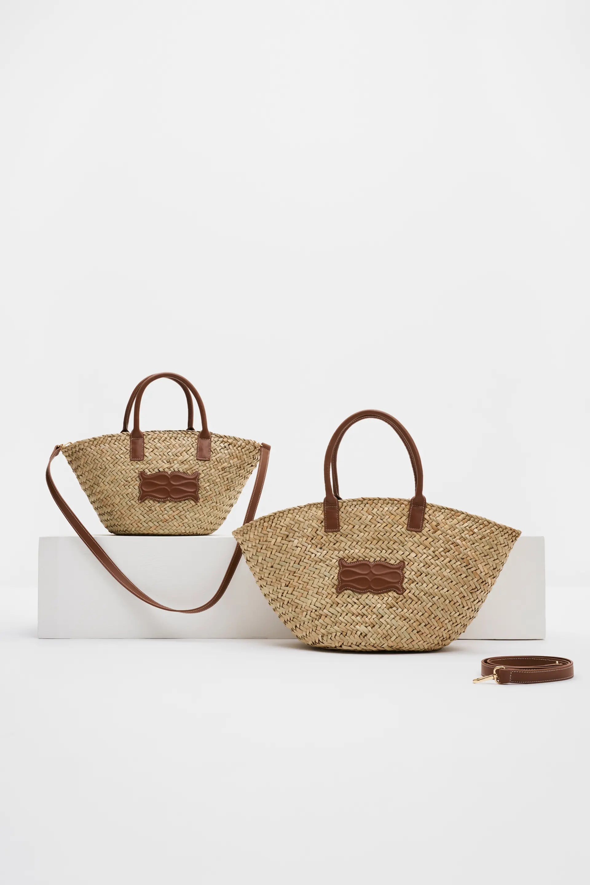 Large Leather Trimmed Monogram Straw Tote - Beige