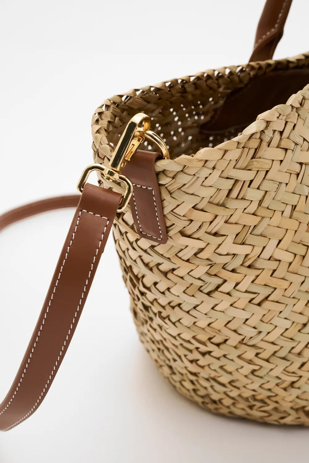 Small Leather Trimmed Monogram Straw Tote Cognac - Beige