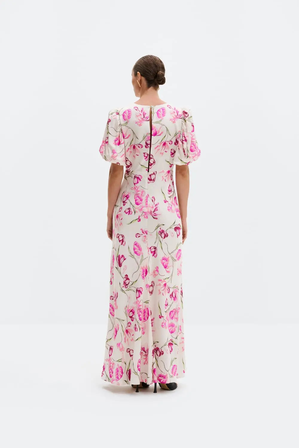 Freja Pouf Sleeve Maxi Dress Tulip Pink - Ivory