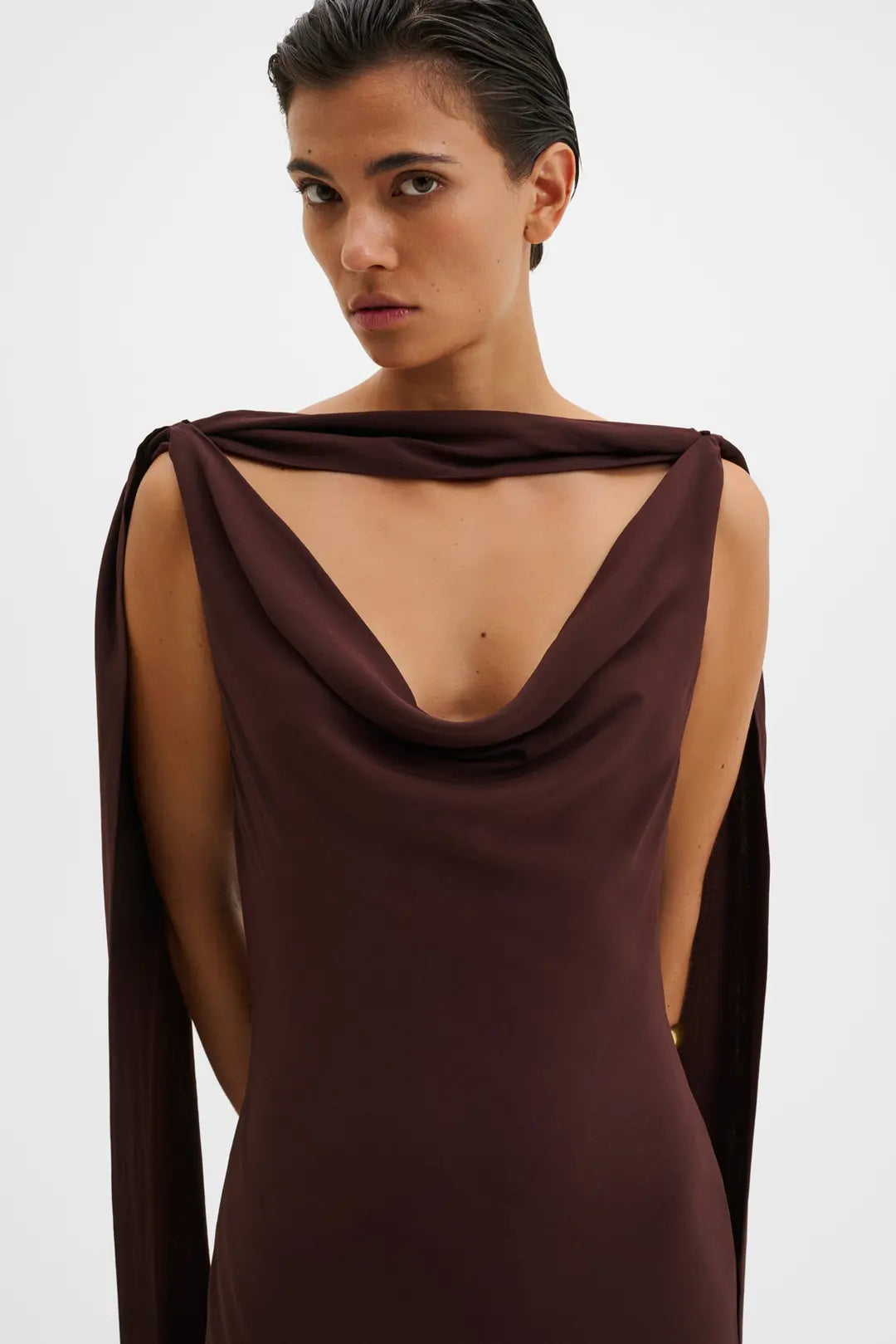 Vida Cowl Neck Scarf Maxi Dress Espresso - Beige