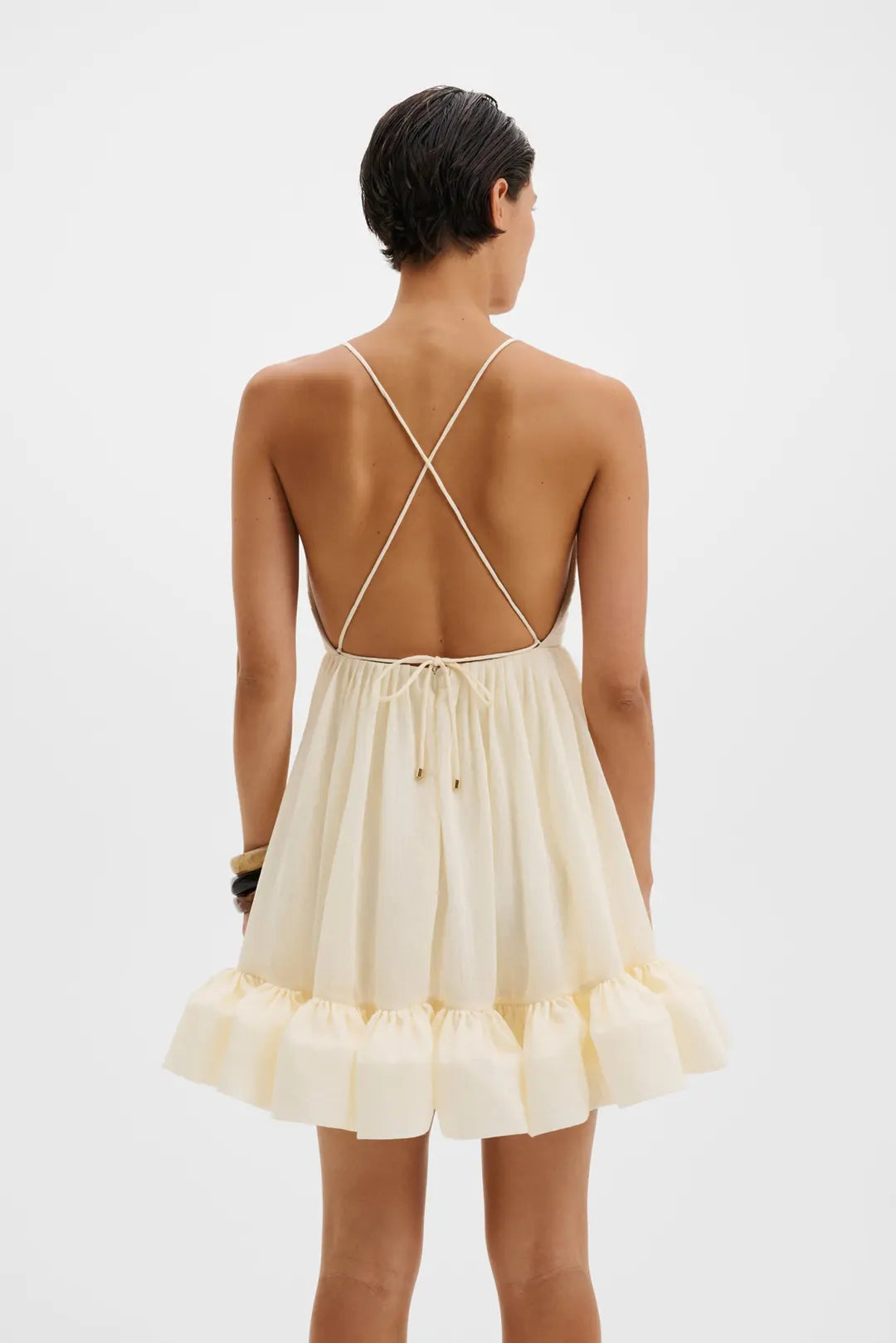 Hera Tie-Back Ruffled Mini Dress Pearl - Off-White